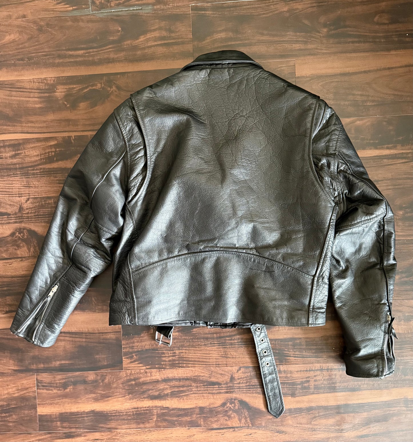 Vintage First Genuine Leather Biker Motorcycle Jacket- M