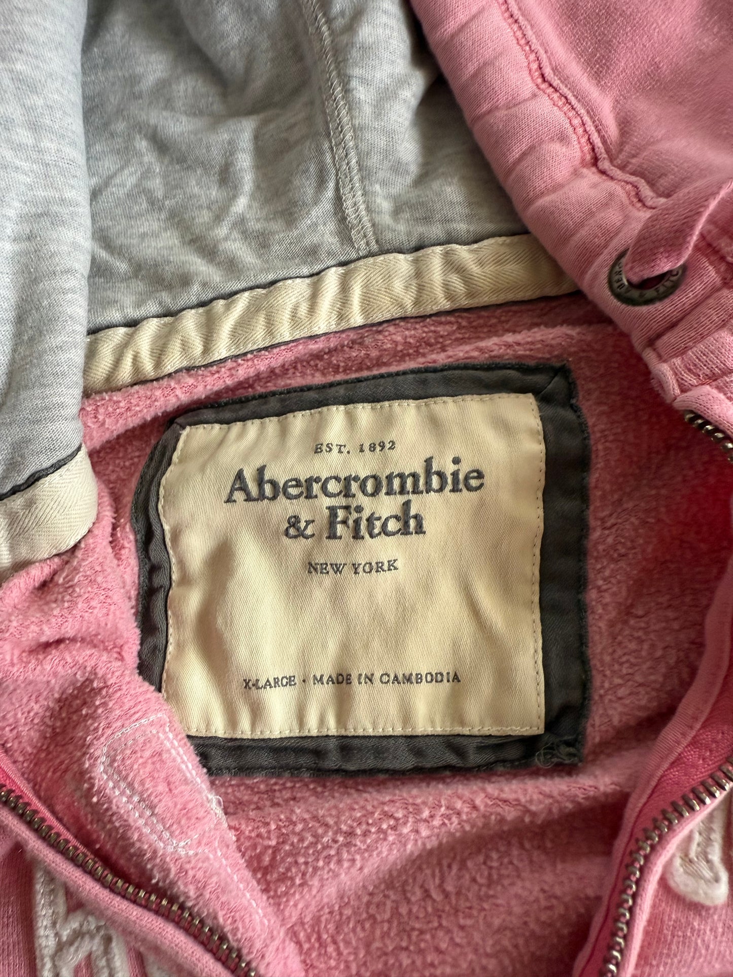 Vintage Y2K Abercrombie & Fitch Pink Embossed Zip-Up Hoodie Sweatshirt- M