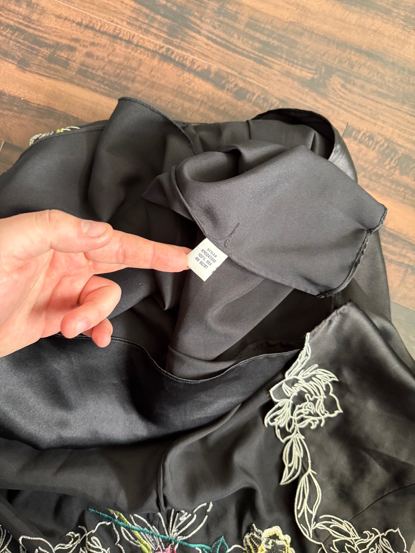 Vintage Vertigo Paris 100% Silk Black Floral Skirt- 28