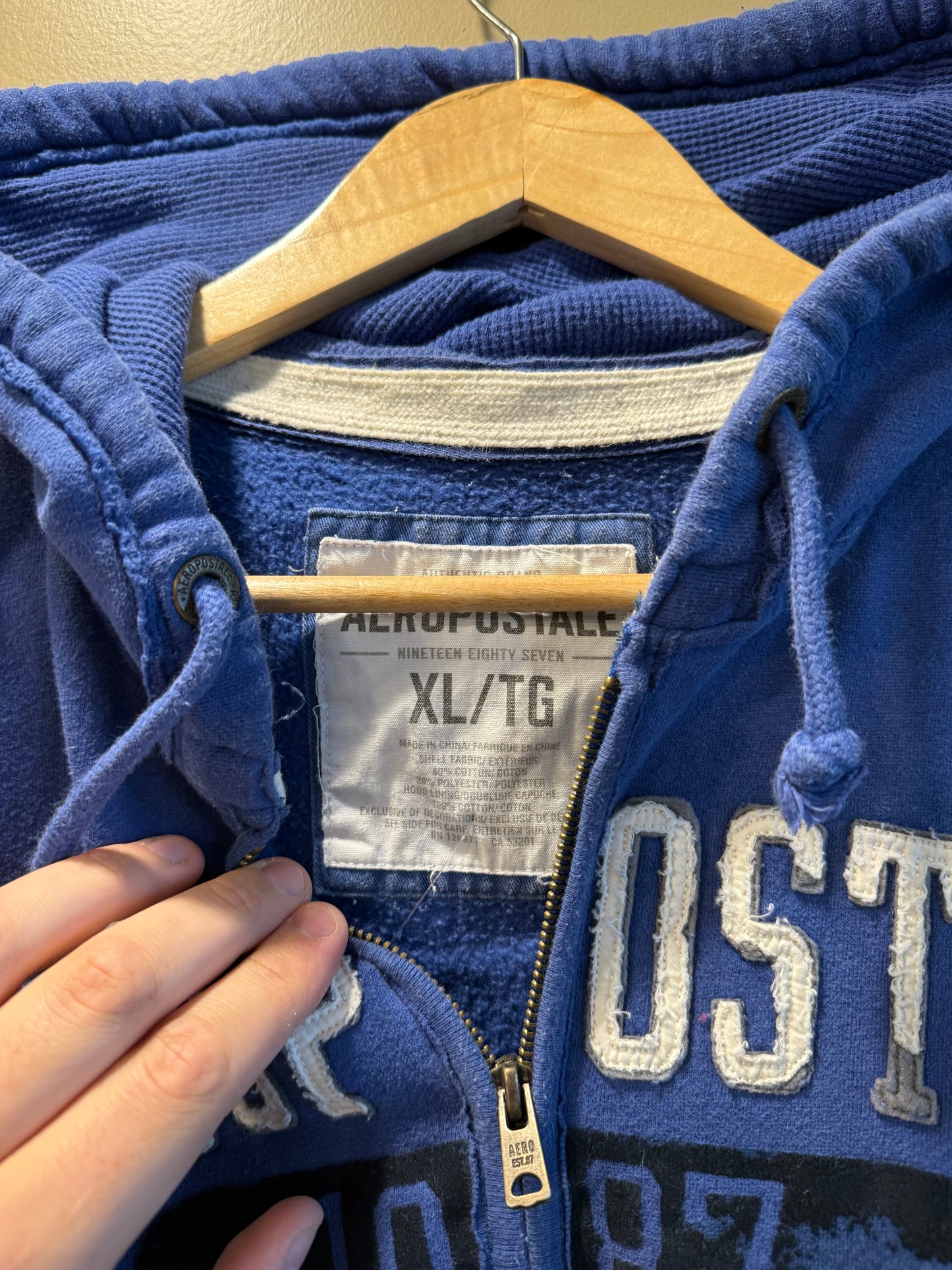 Vintage Aeropostale Athletics Blue Zip-Up Hoodie Sweatshirt- XL