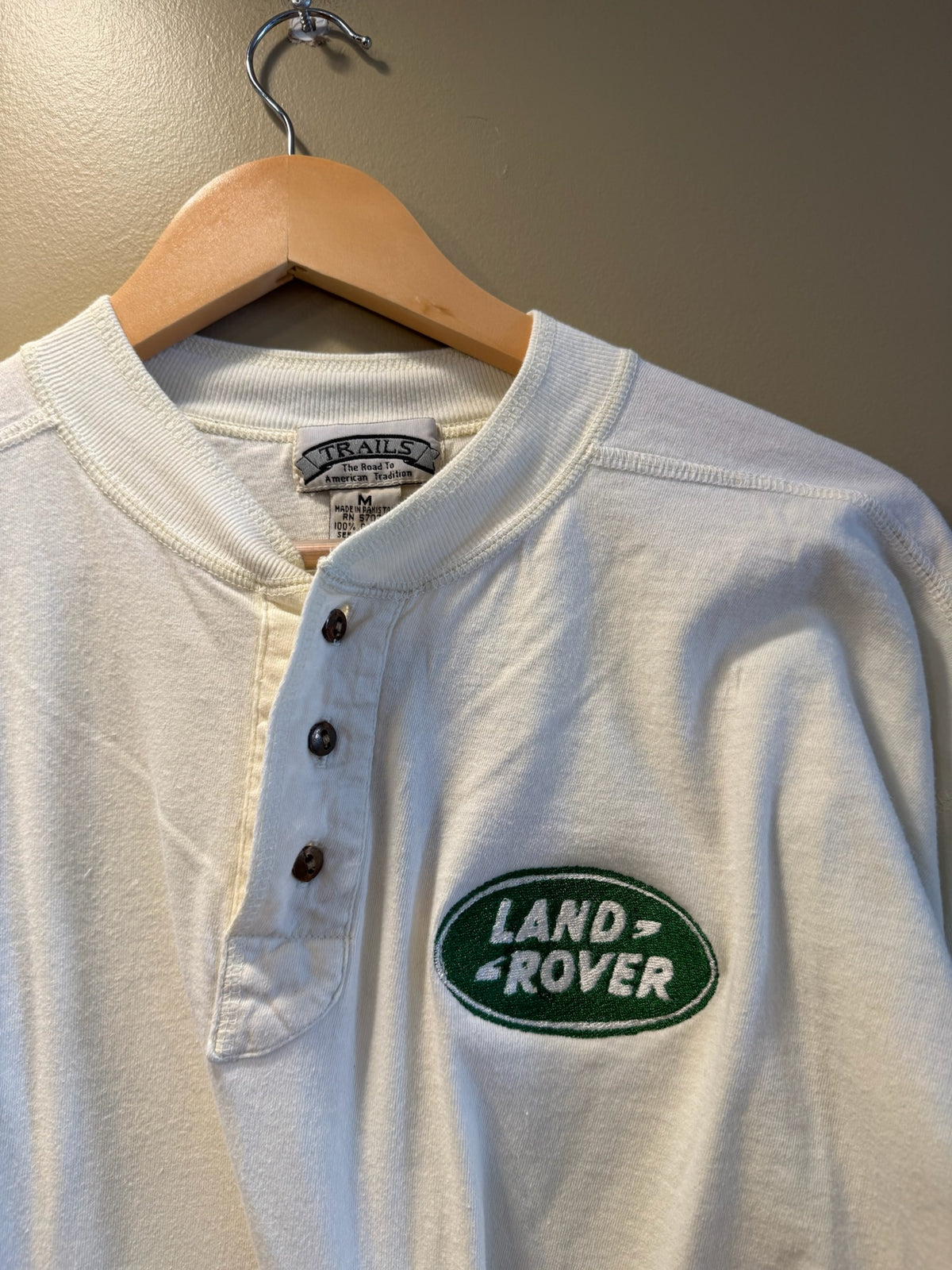 Vintage Land Rover White Henley T-Shirt - M