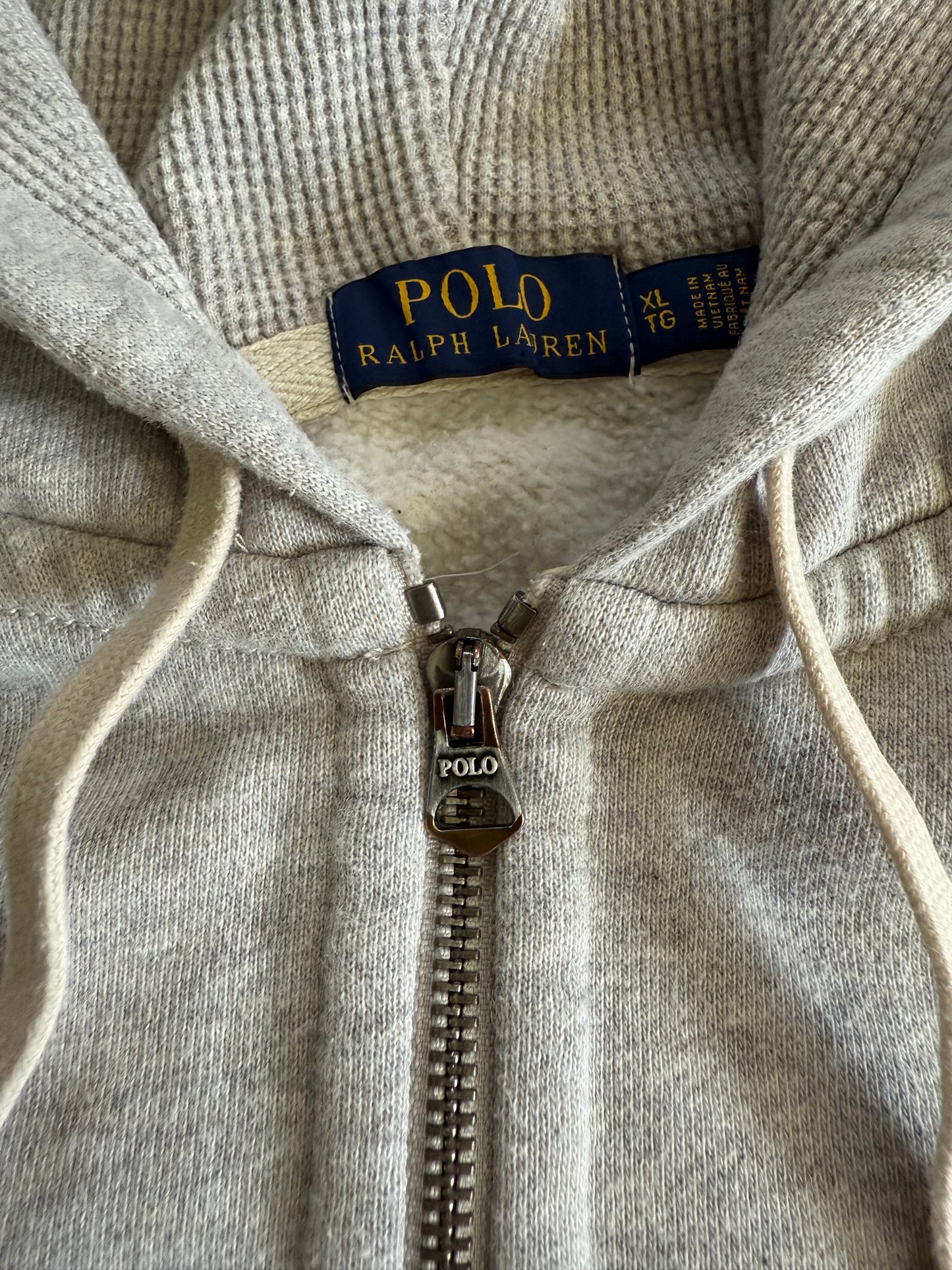 Vintage Polo Ralph Lauren Waffle Lined Heavyweight Gray Zip-Up Hoodie Sweatshirt- XL