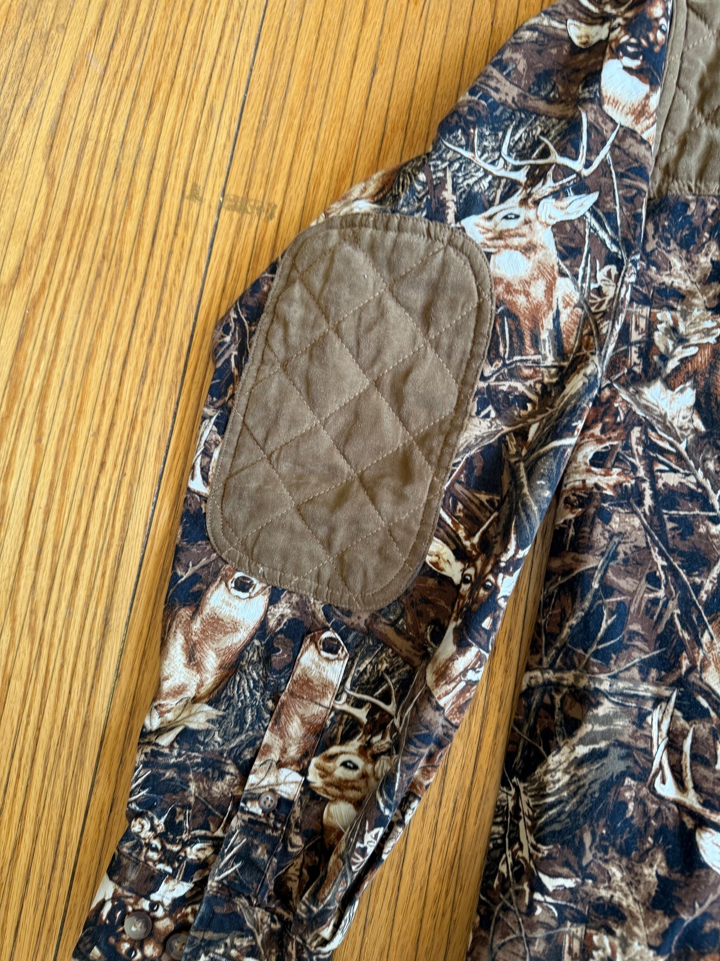 Vintage Deer Real Tree Camouflage Button-Up Long Sleeve Shirt- XL