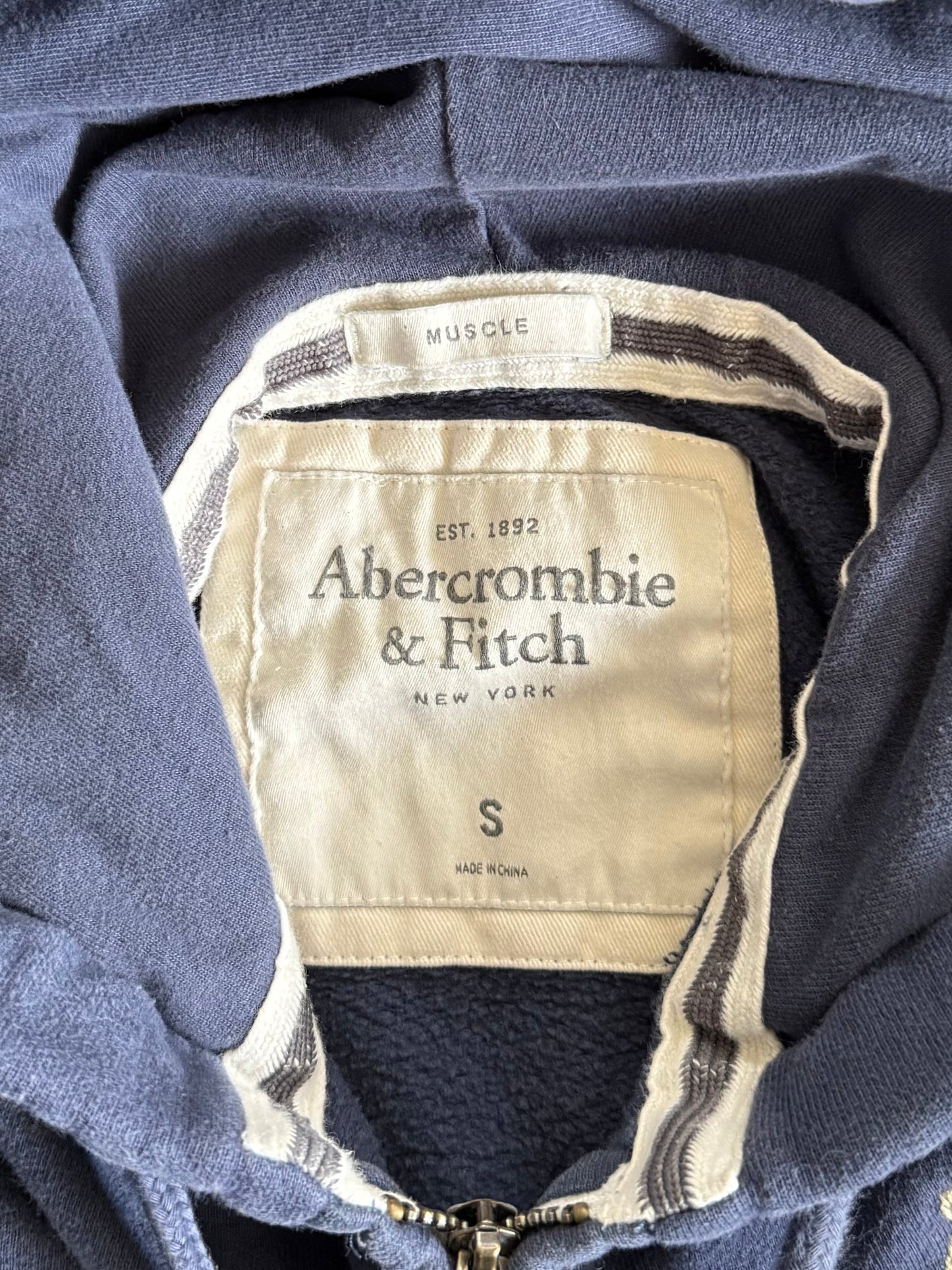 Vintage Y2K Abercrombie & Fitch Zip-Up Blue Hoodie Sweatshirt- S