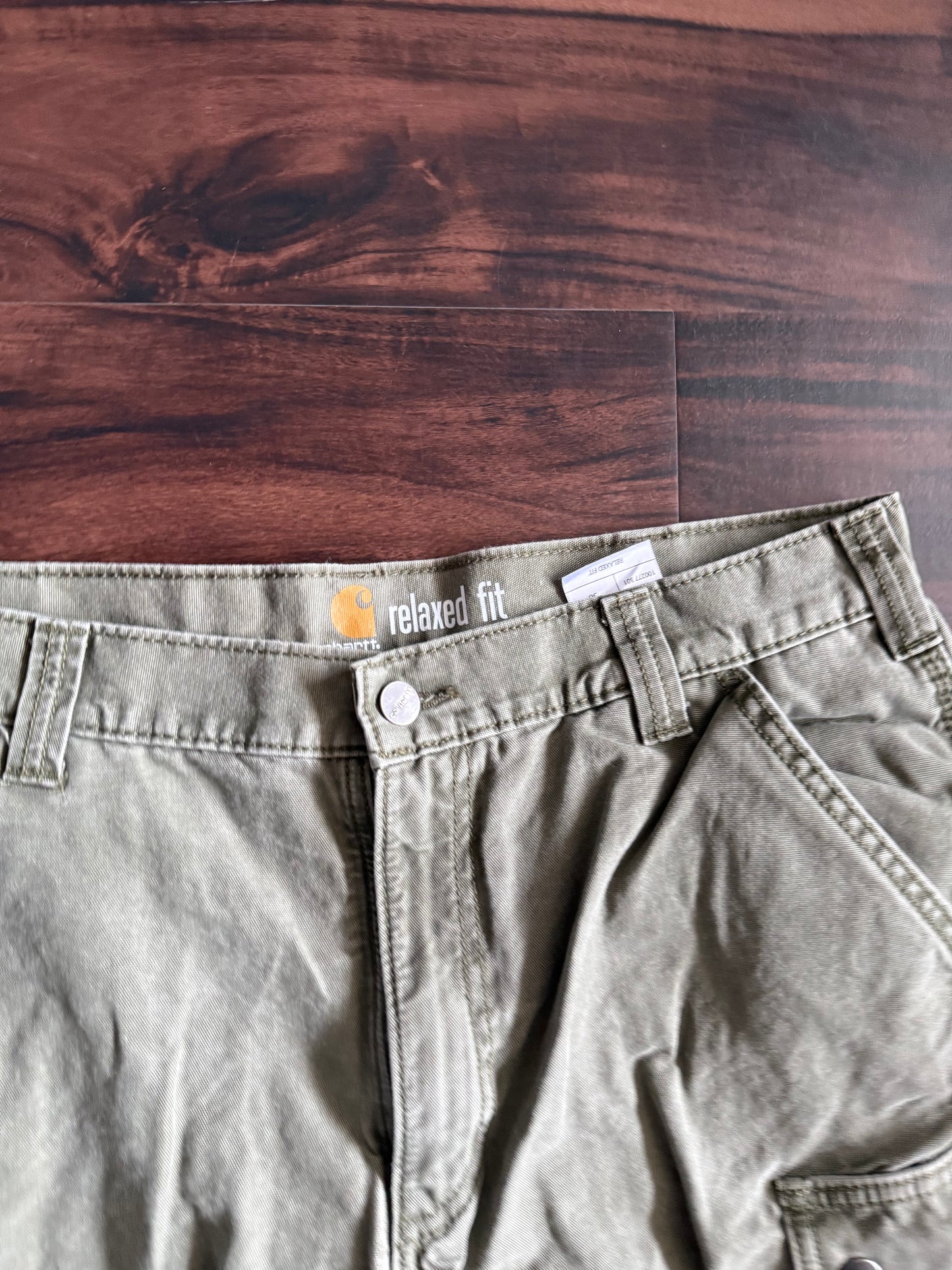 Carhartt Olive Green Relaxed Fit Cargo Shorts- 36