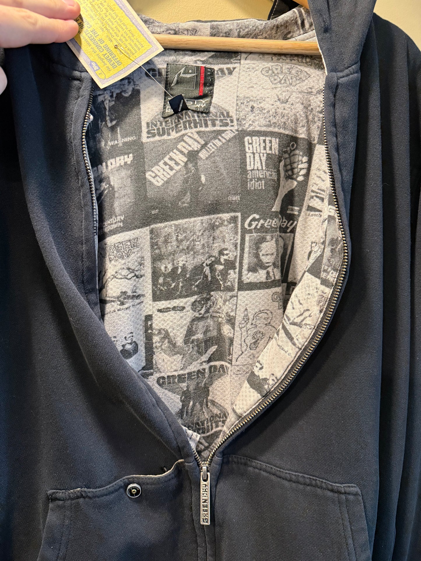 Vintage Y2K Rusty Green Day Collab Black Zip-Up Hoodie Sweatshirt- XL