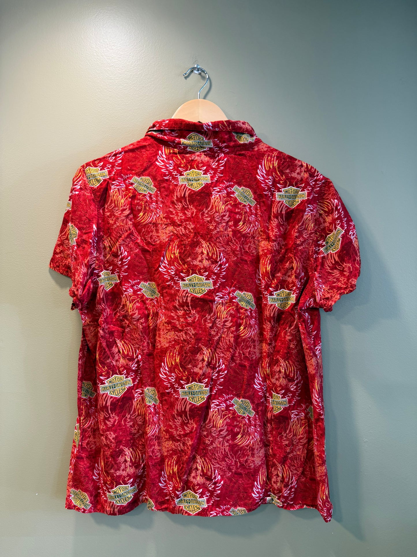 Vintage Harley Davidson Flames & Wings Hawaiian Shirt- L