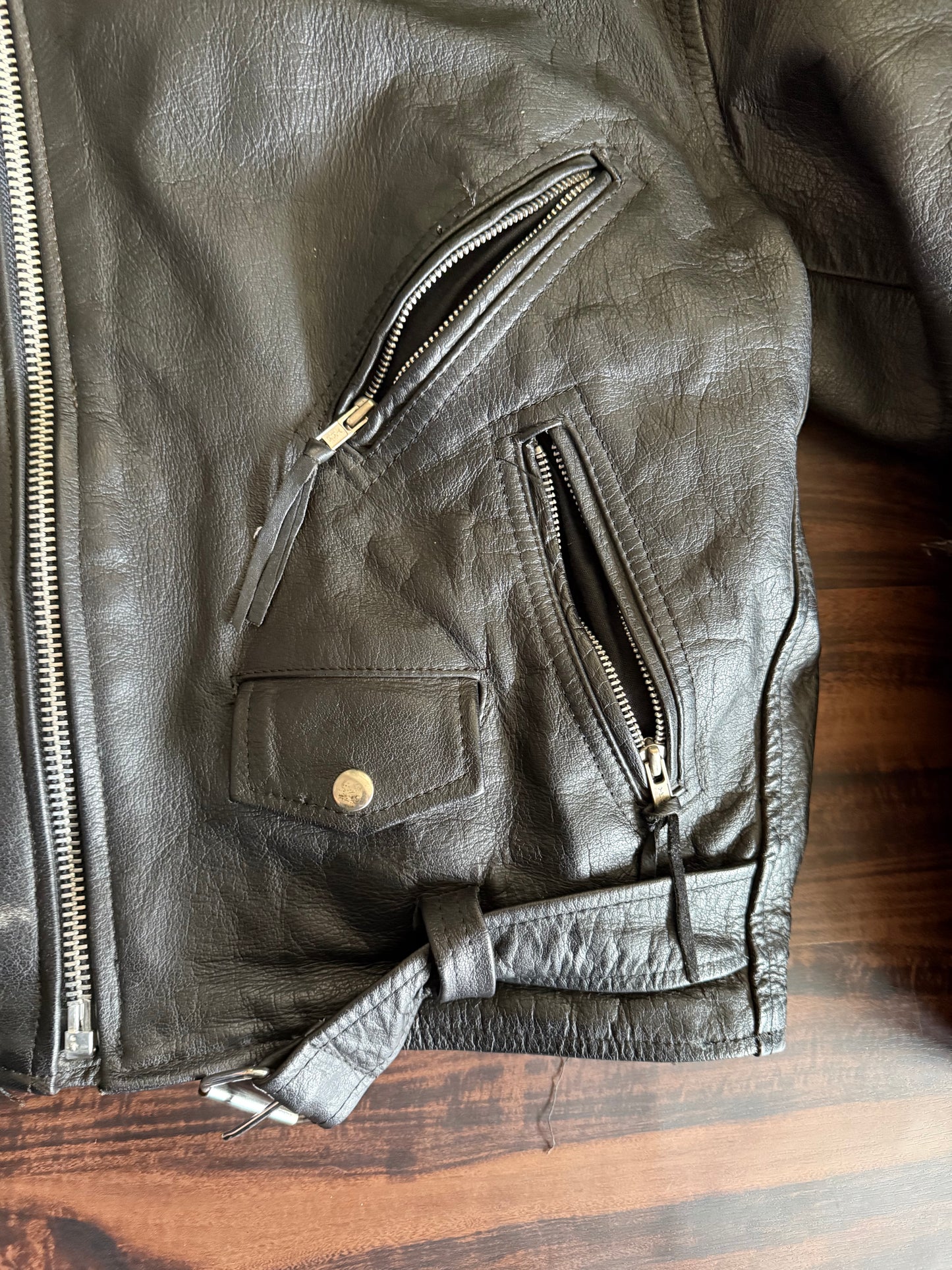 Vintage First Genuine Leather Biker Motorcycle Jacket- M