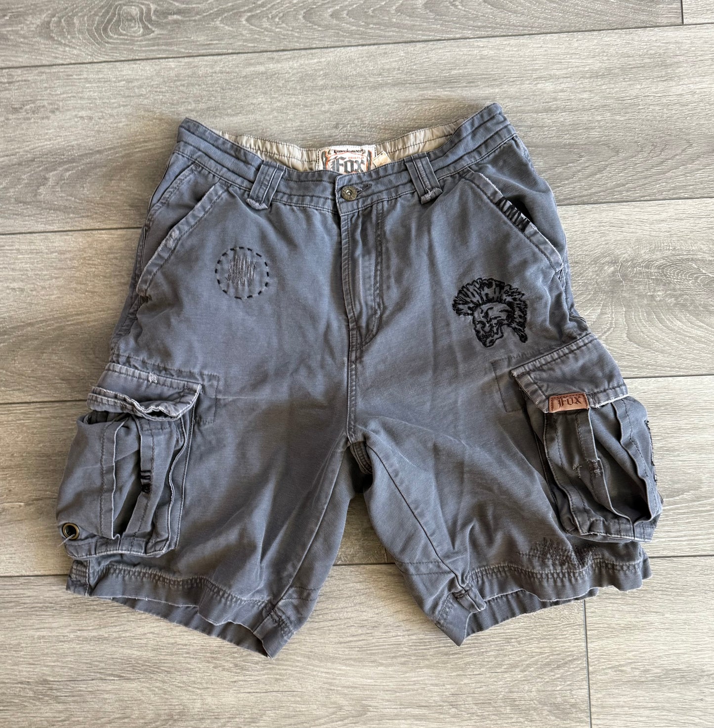 Vintage Fox Racing Y2K Embroidered Punk Cotton Canvas Cargo Shorts- 30