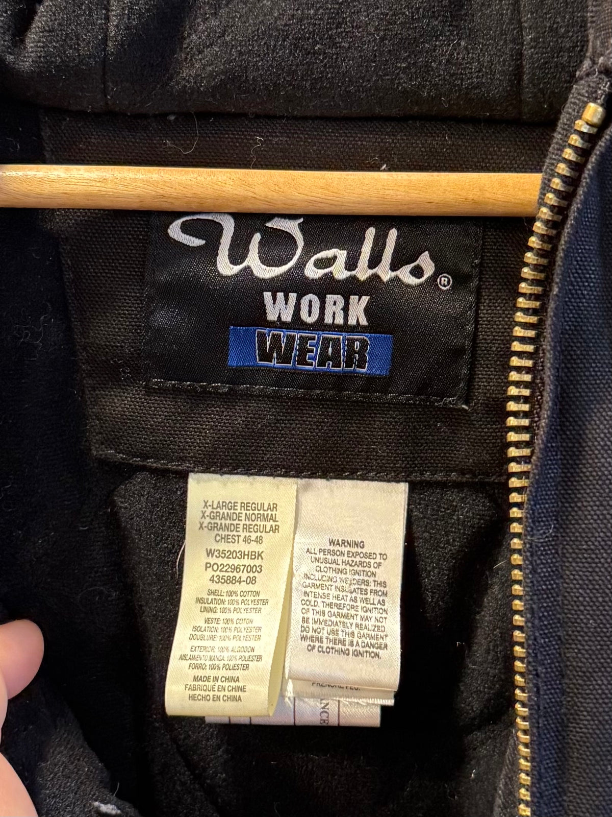 Vintage Walls Workwear Black Hooded Canvas Jacket- XL