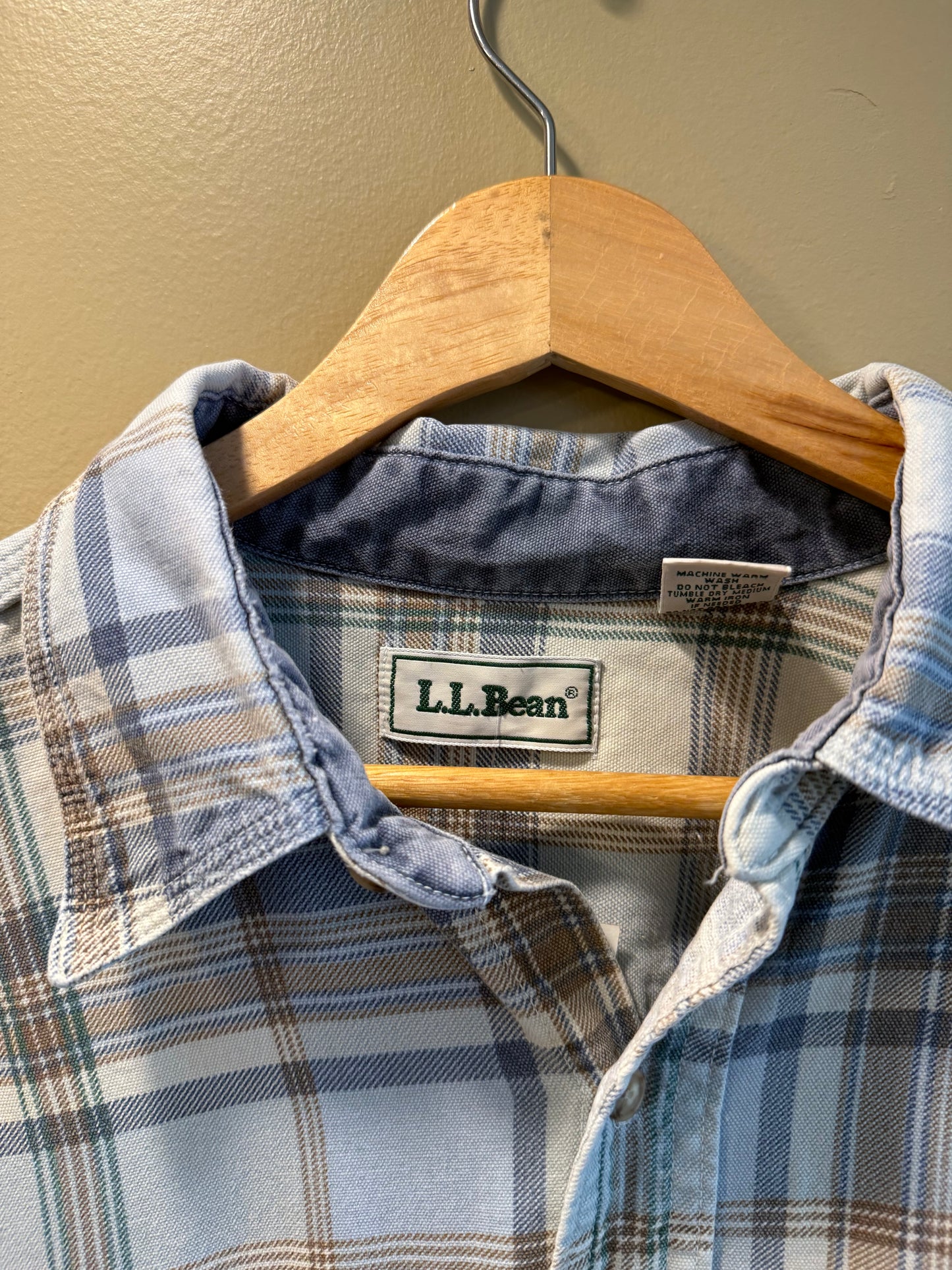 Vintage L.L. Bean Plaid Blue Cotton Flannel Shirt- XL