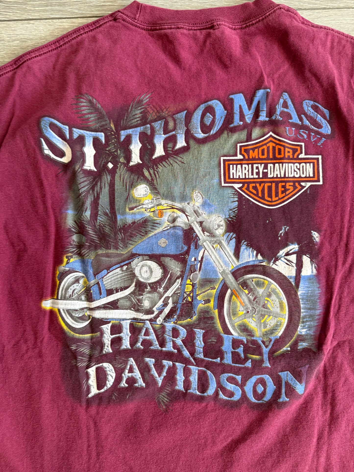 Vintage Harley Davidson Motorcycles St. Thomas Maroon T-Shirt- L