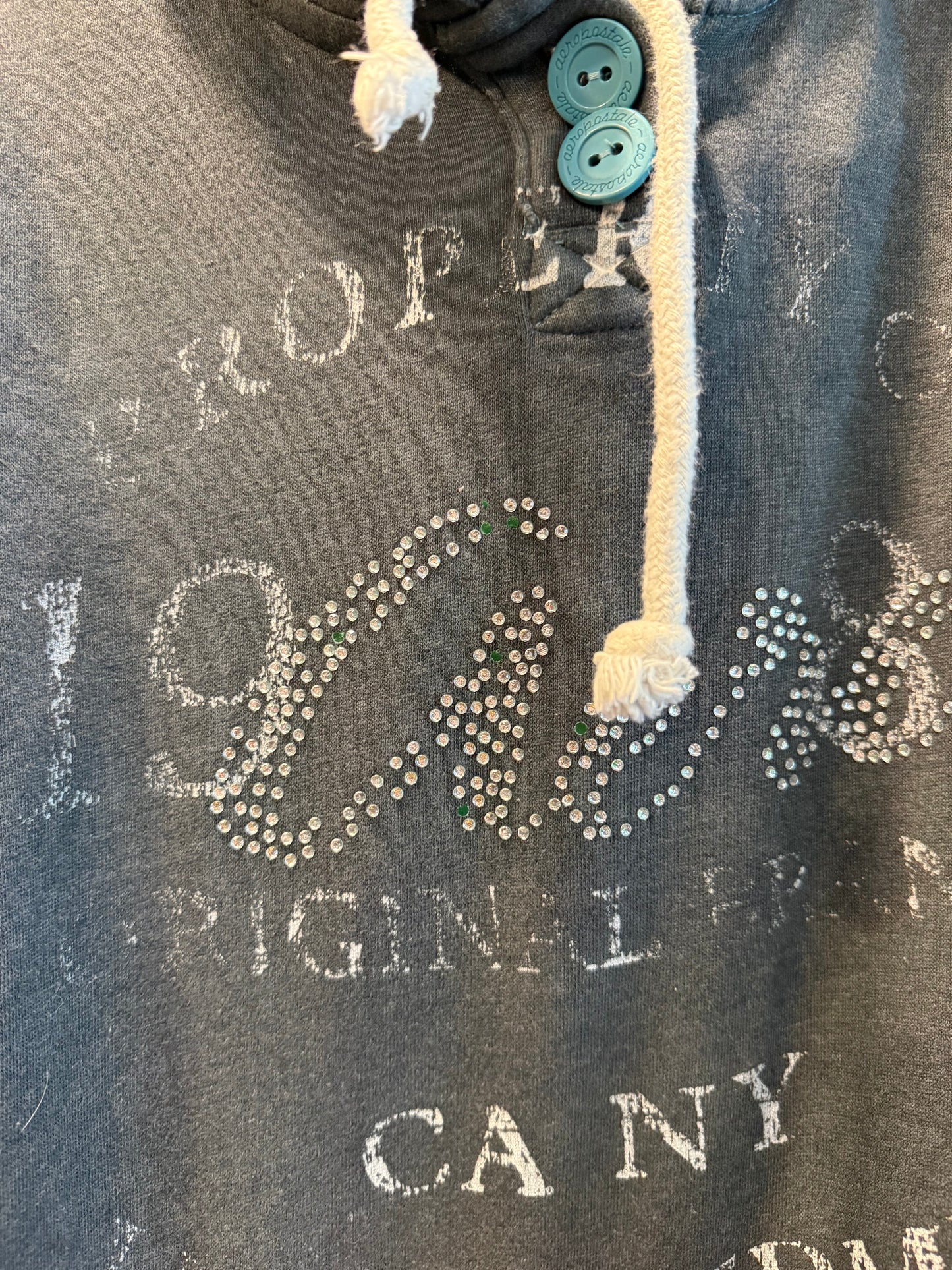 Vintage Y2K Aeropostale Gray Bedazzled Hoodie Sweatshirt- XL