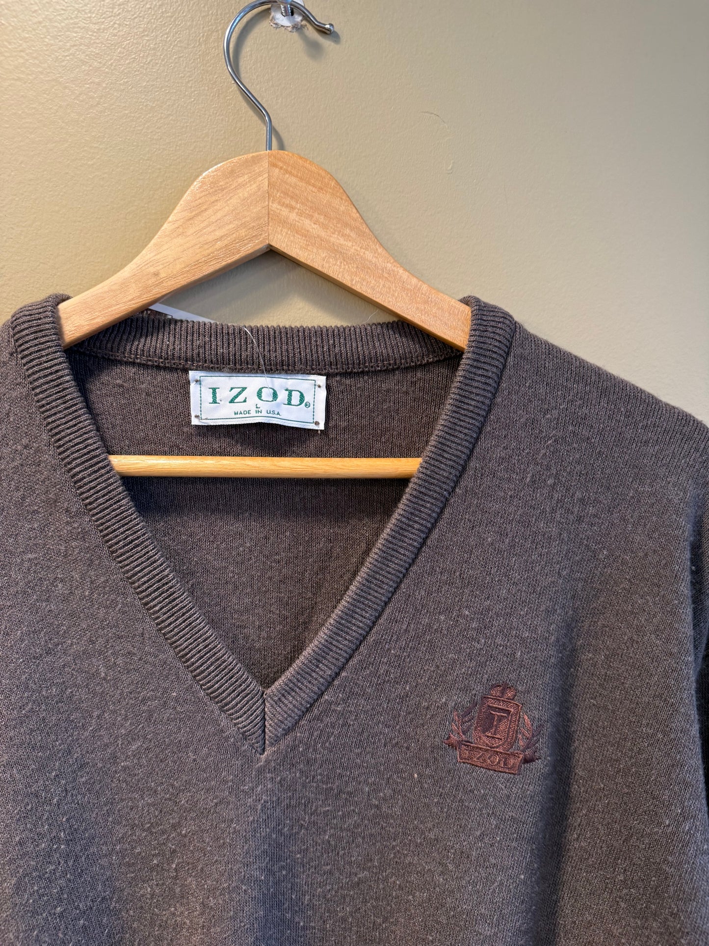 Vintage Izod Brown V-Neck Sweater- L