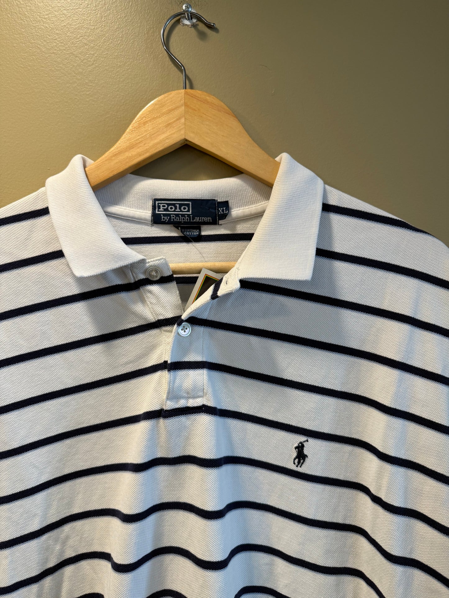 Vintage Polo Ralph Lauren White Striped Polo Shirt- XL