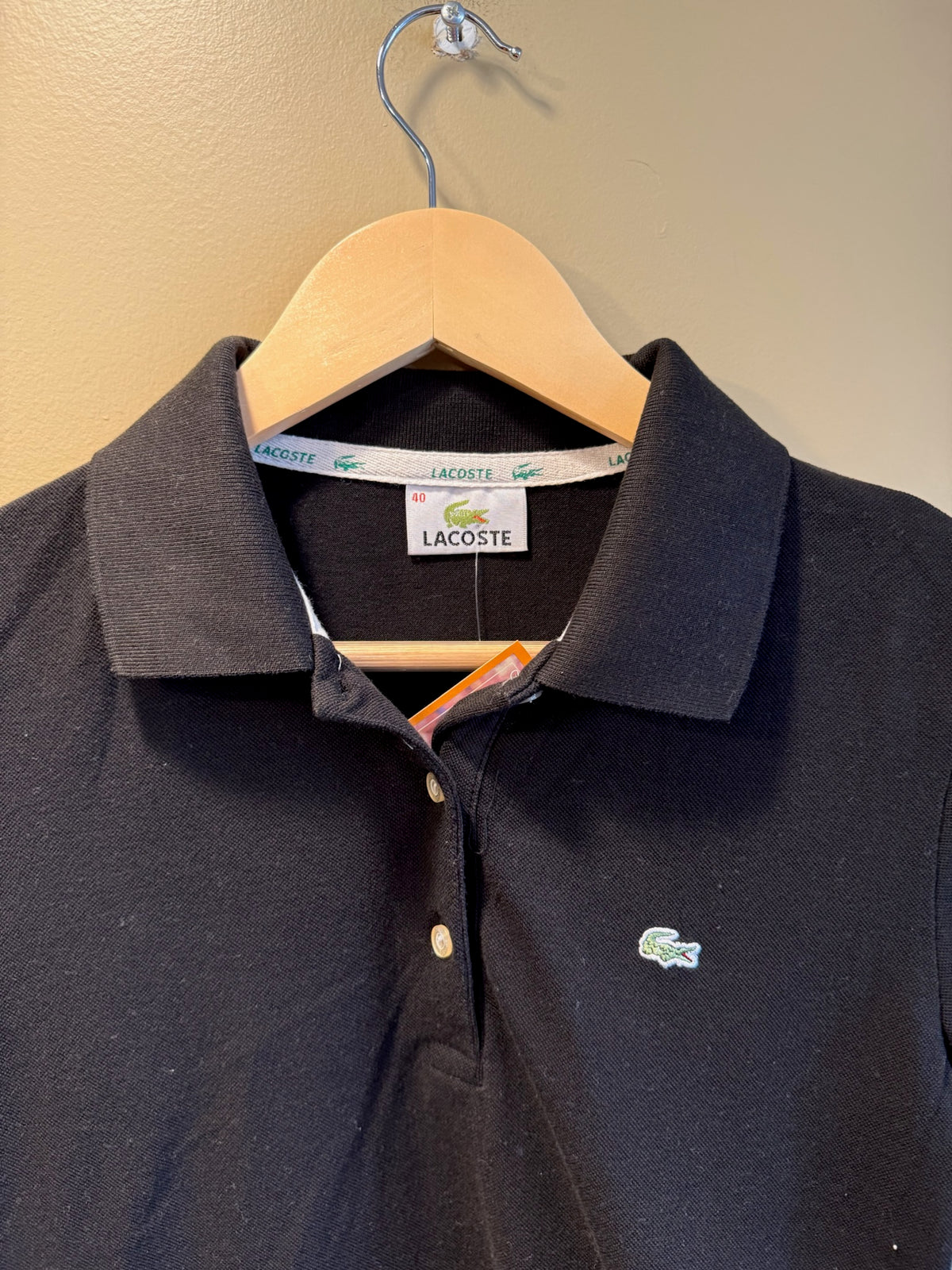 Vintage Y2K Lacoste Black Woman’s Fitted Polo T-Shirt - S
