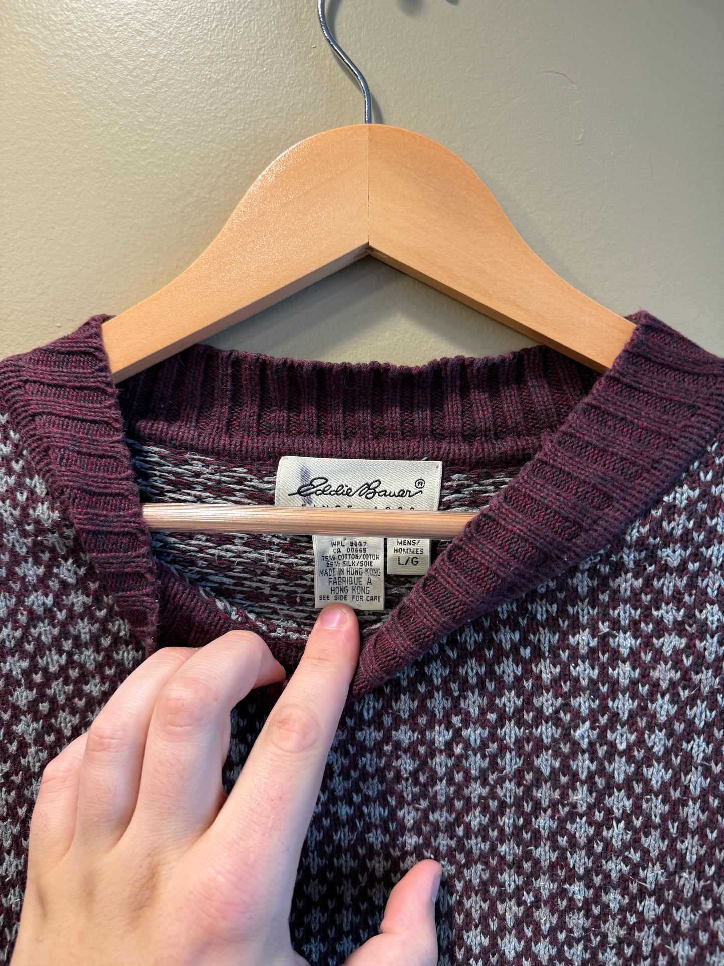 Vintage Eddie Bauer Cotton Silk Blend Maroon & White Sweater- L