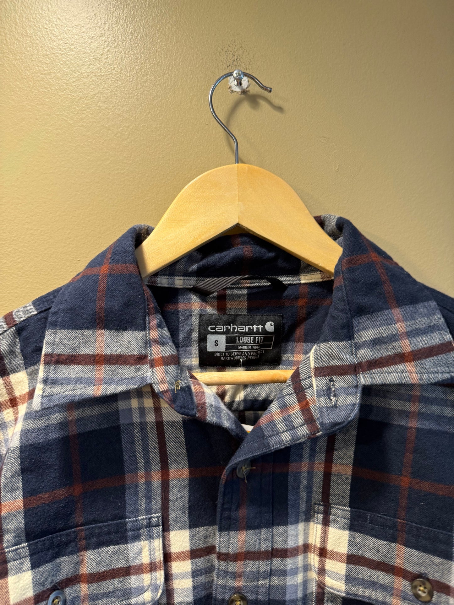 Vintage Carhartt Blue & Brown Checkered Flannel Shirt- S