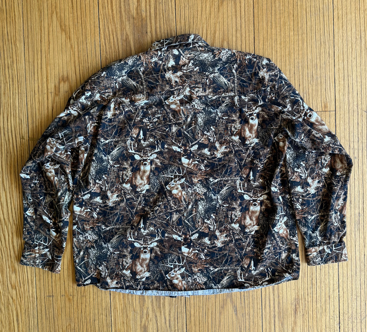 Vintage Deer Real Tree Camouflage Button-Up Long Sleeve Shirt- XL