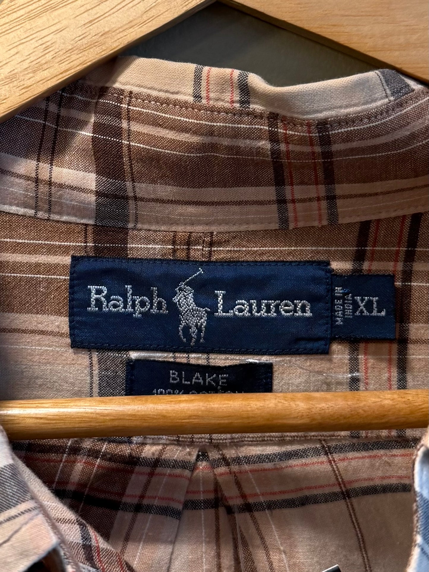 Vintage Polo Ralph Lauren Tan Checkered Button-Up Shirt- XL