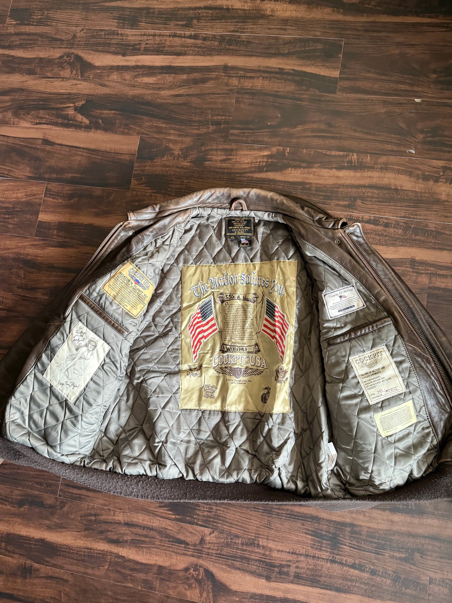 Cockpit NYC A-2 Air Force Army Lambskin Leather Jacket- XL