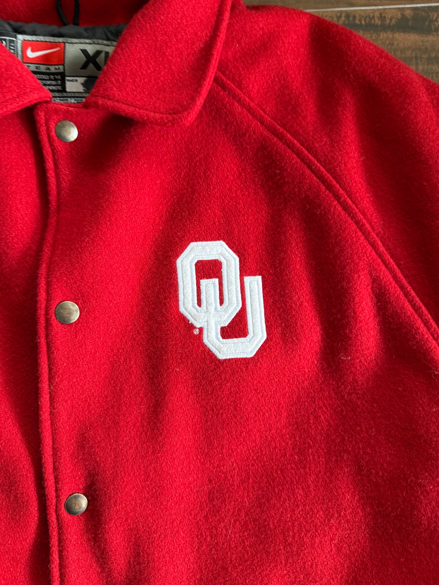 Vintage Team Nike University of Oklahoma Sooners Red Varsity Jacket- XL