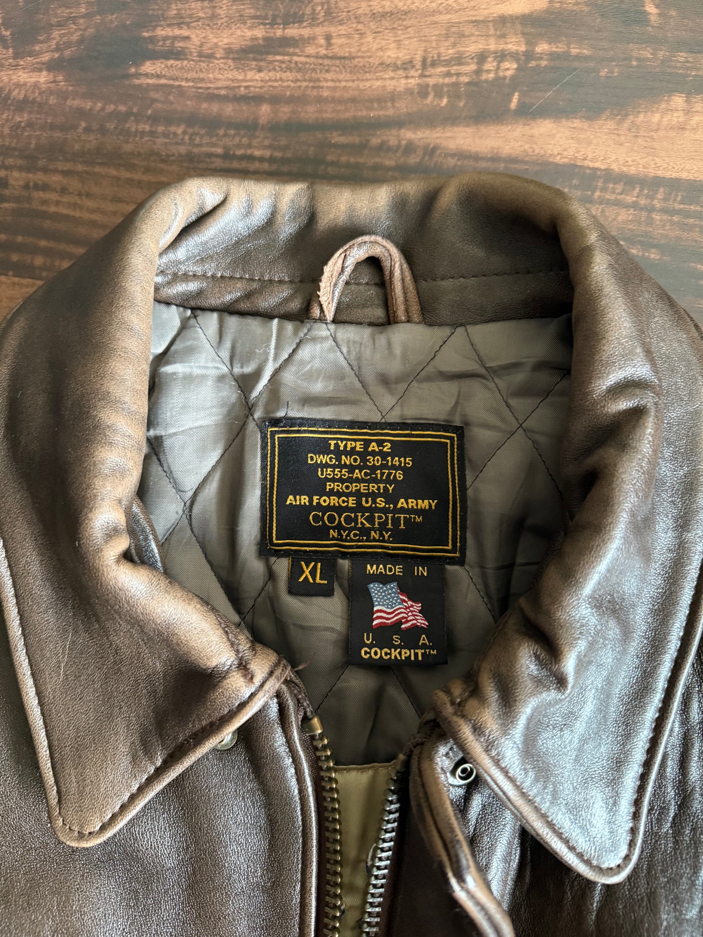 Cockpit NYC A-2 Air Force Army Lambskin Leather Jacket- XL
