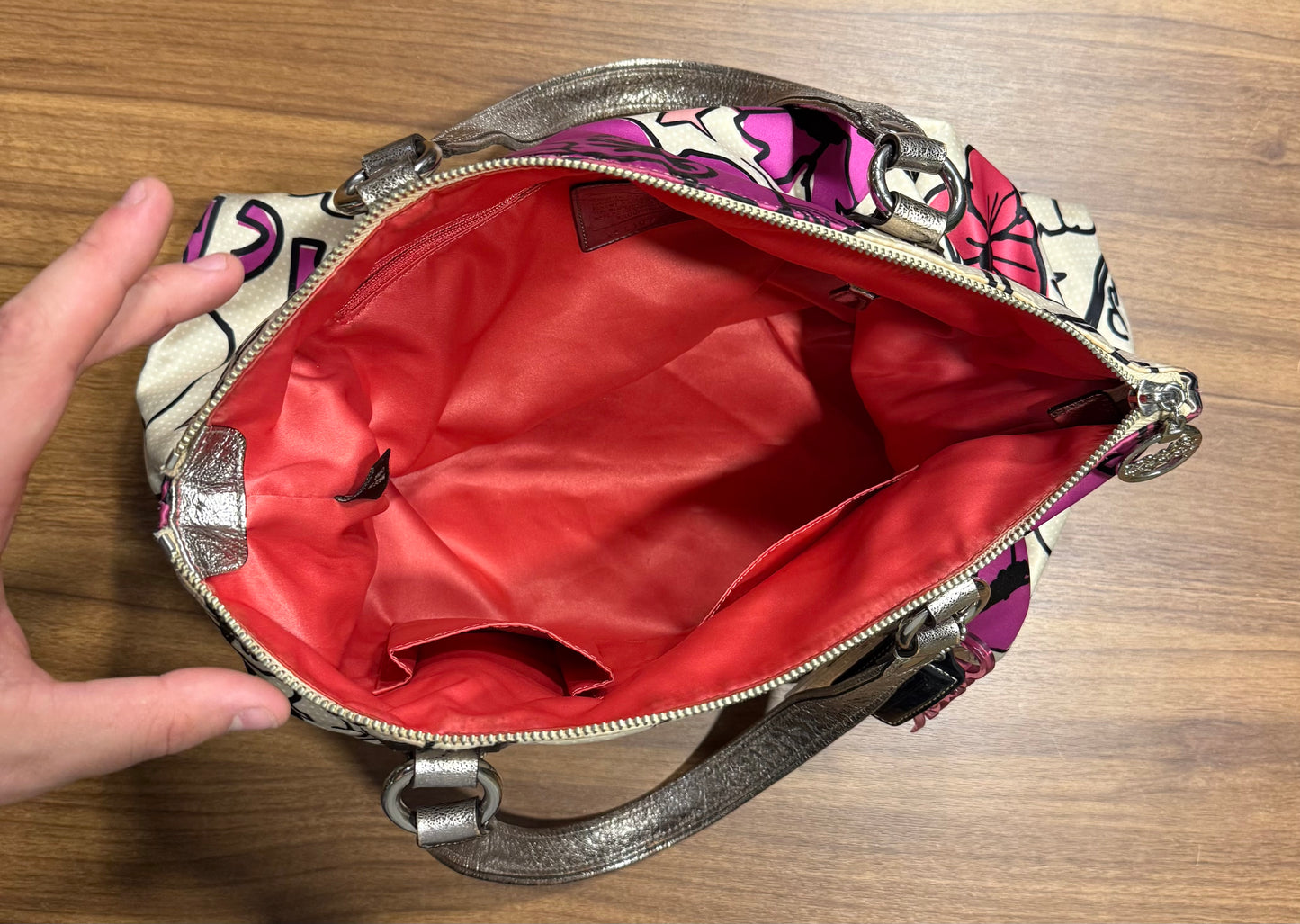 Vintage Coach Poppy 16306 Glam Tote Floral Graffiti Satin Bag