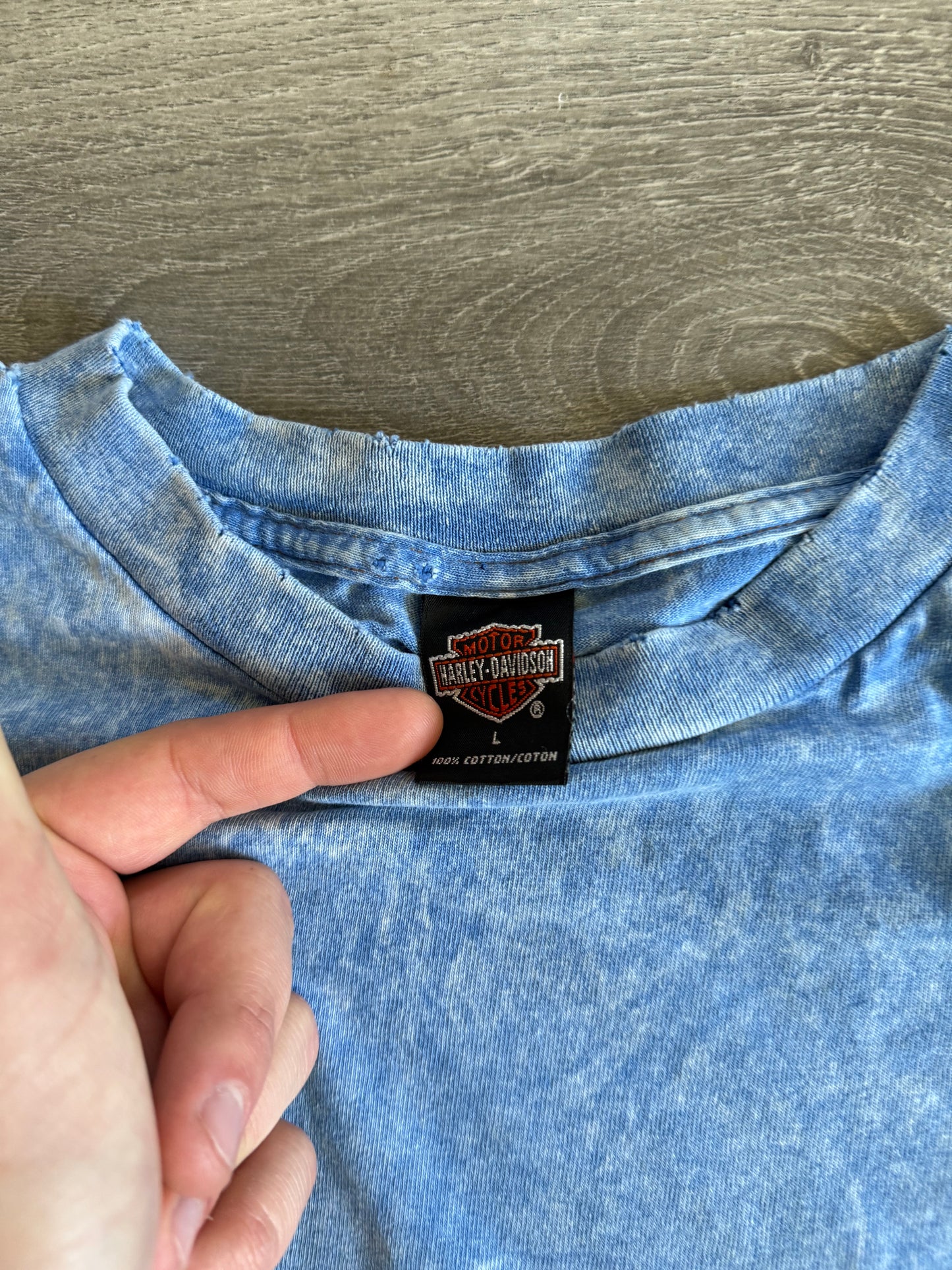 Vintage Harley Davidson Motorcycles Blue Washed Dye T-Shirt- L