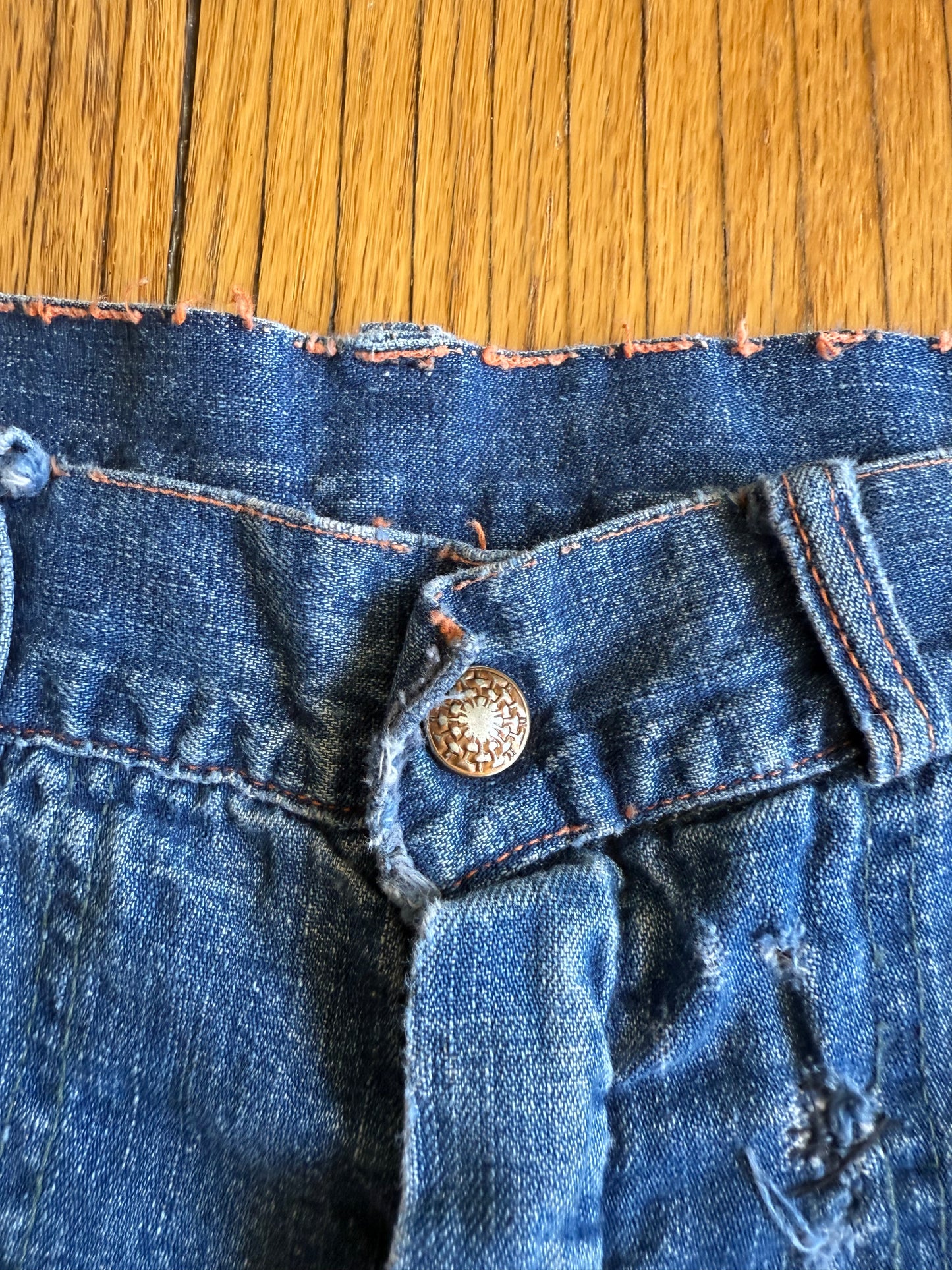 Vintage 70s Flannel-Lined Repaired Denim Jeans- 26x27