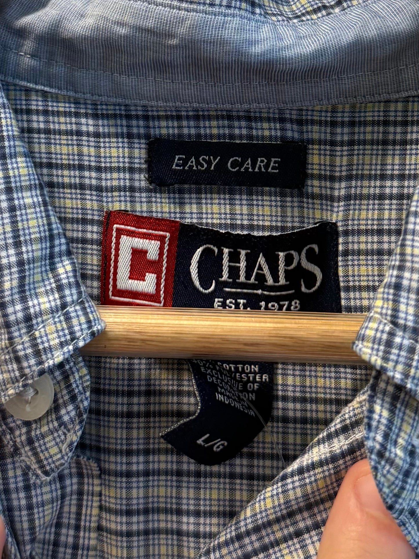 Vintage Chaps Ralph Lauren Blue Checkered Button-Up Shirt- L