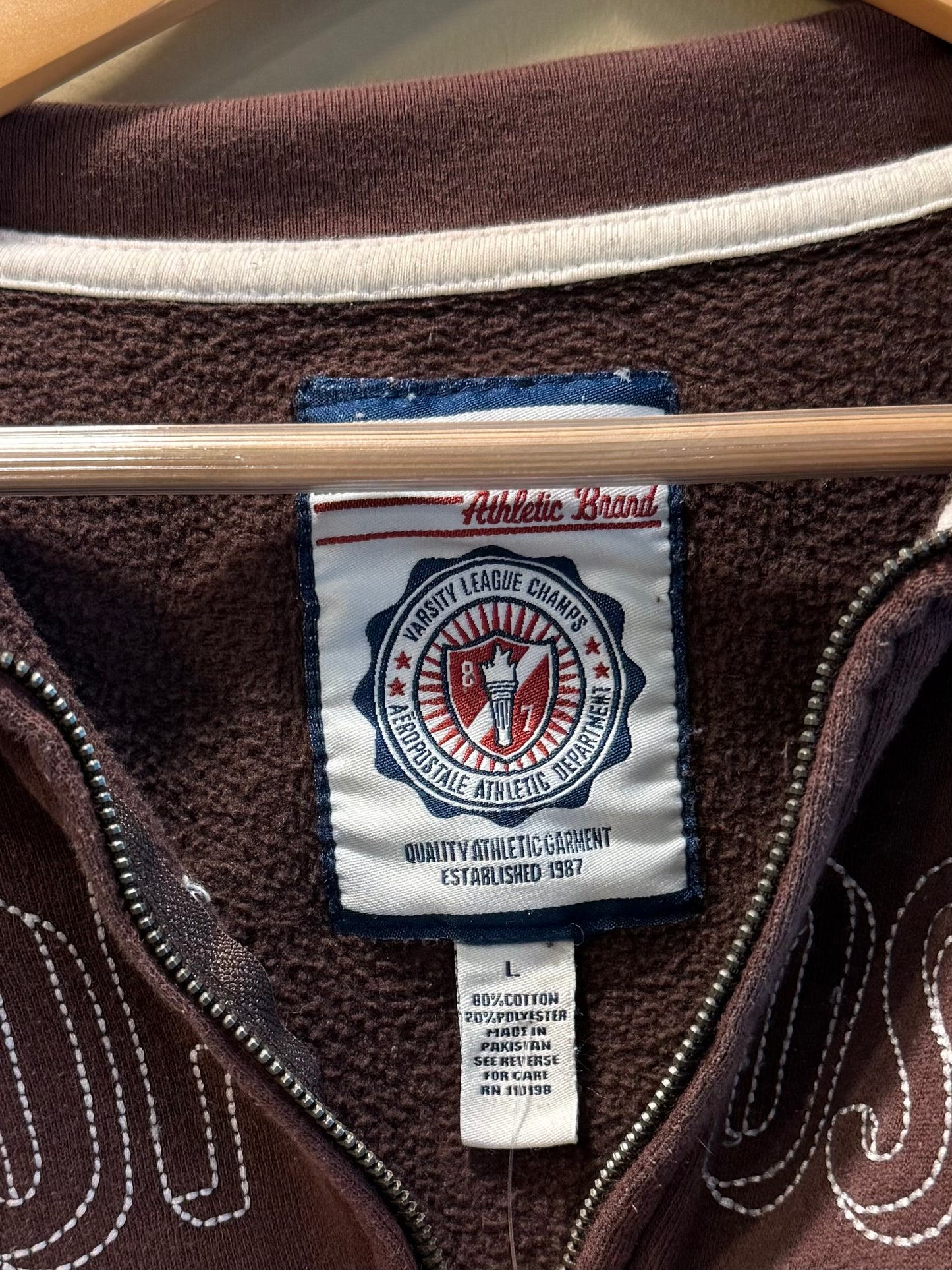 Vintage Y2K Aeropostale Brown Collared Zip-Up Sweatshirt- XL
