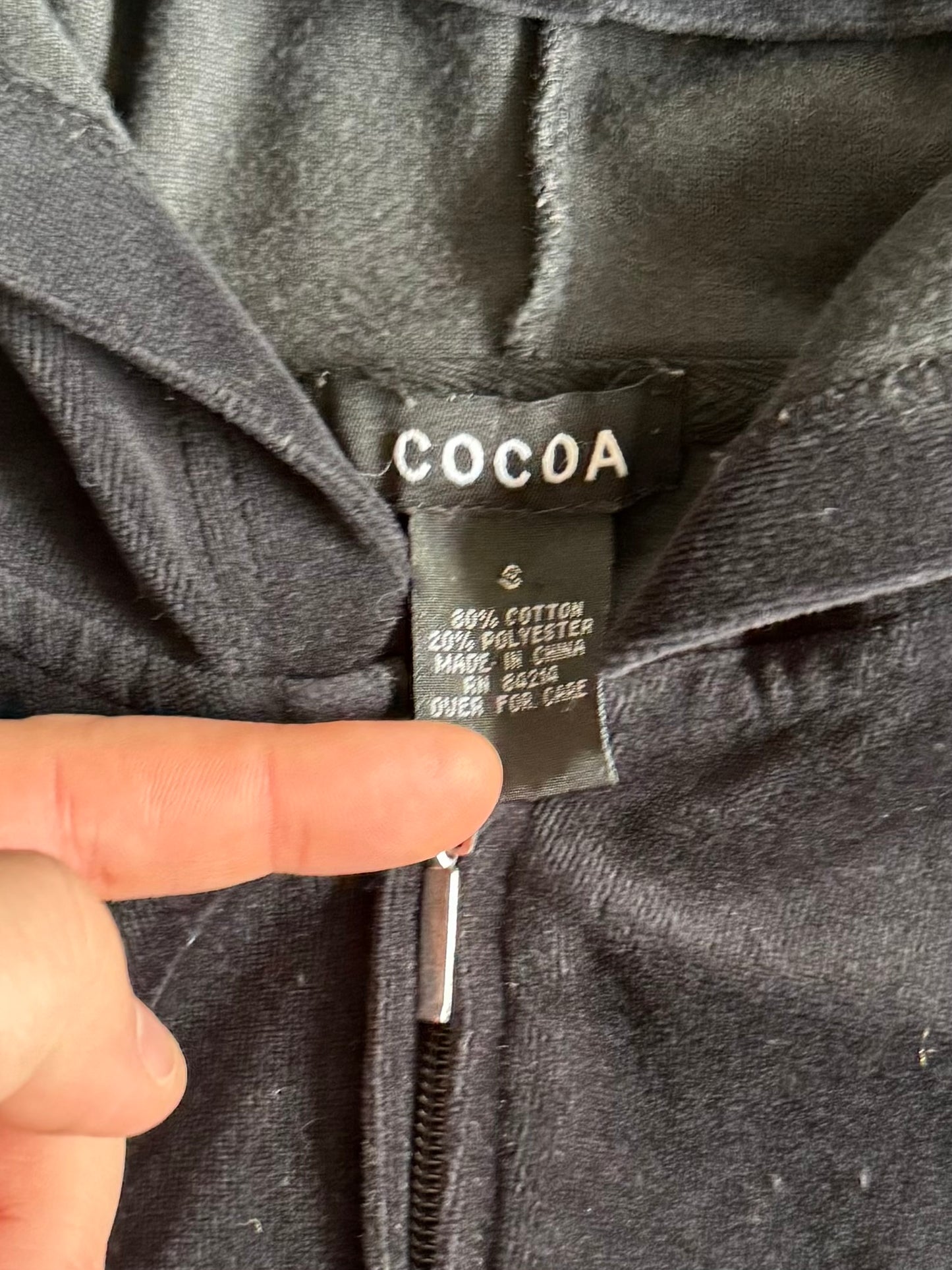 Vintage Cocoa Black Velour Tracksuit Zip-Up Hoodie Sweatshirt- S