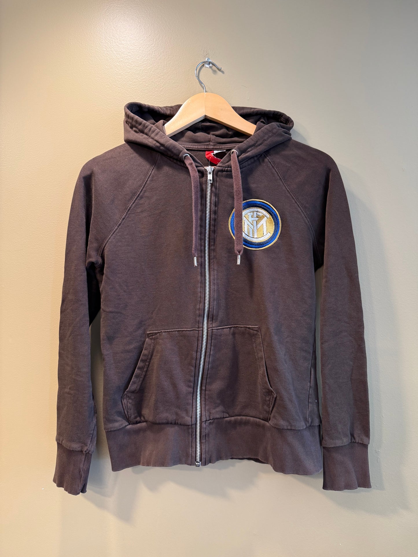 Vintage Y2K Inter Milan Football Brown Zip-Up Hoodie Sweatshirt- S