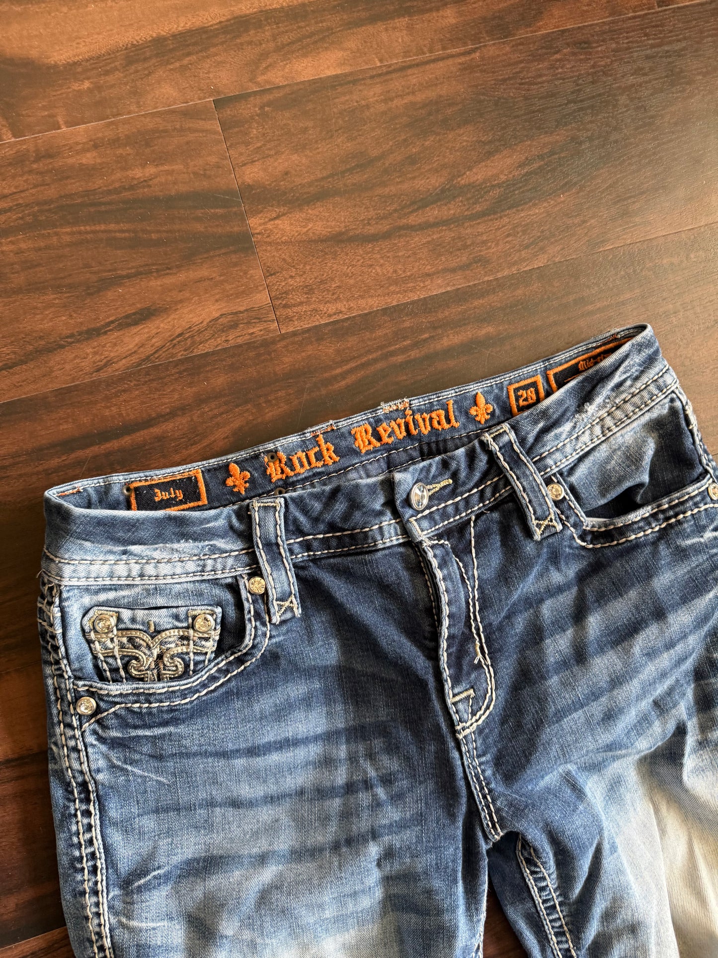 Vintage Y2K Rock Revival Embellished Low Rise Flare Denim Jeans- 32x29