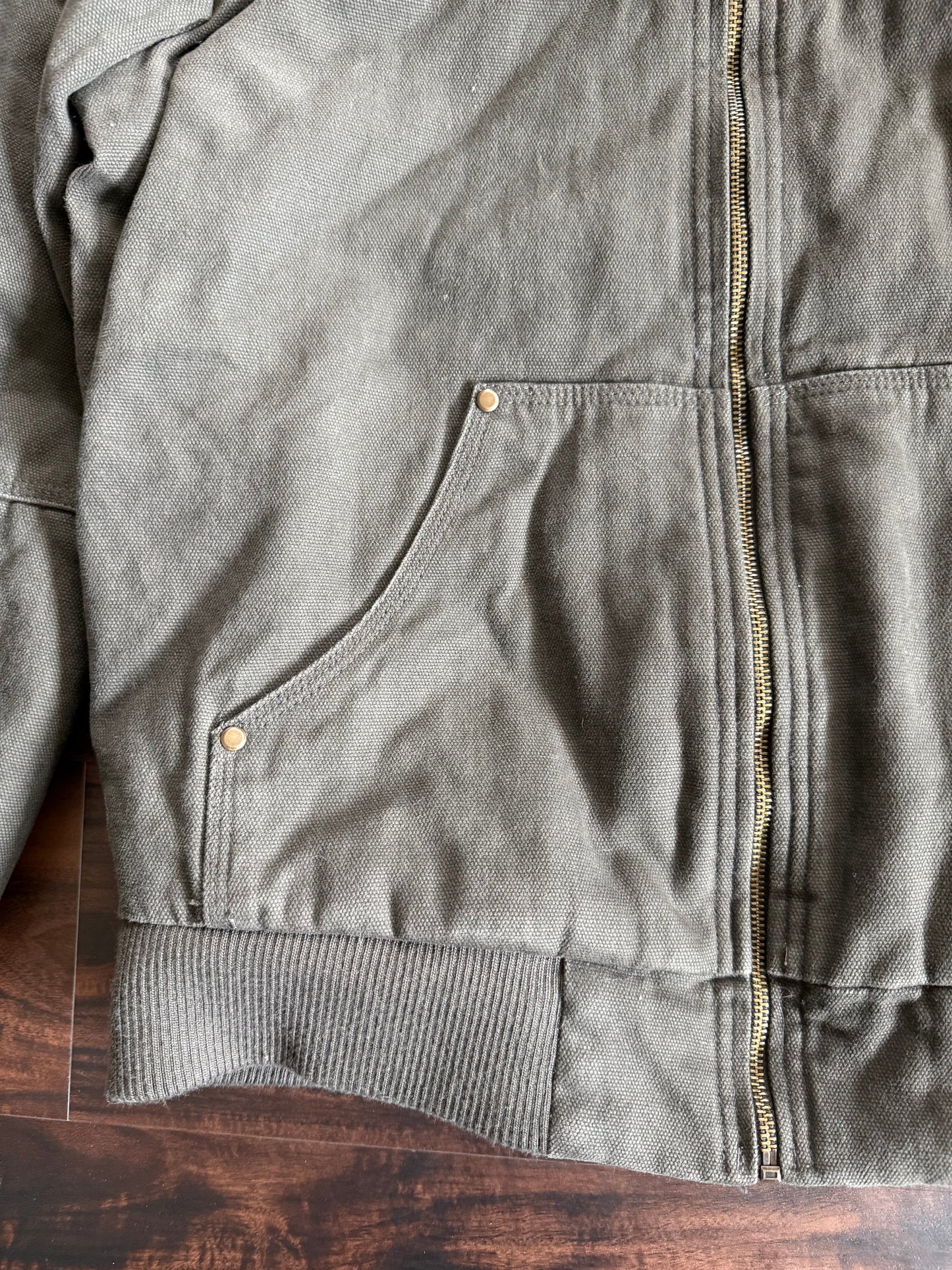 Vintage G.H. Bass & Co. Fleece Lined Hooded Dark Green Canvas Jacket- S