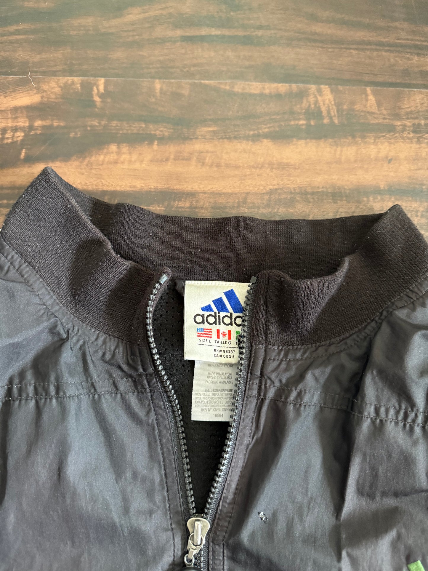 Vintage Y2K Adidas Green & Black Zip-Up Windbreaker Jacket- XL