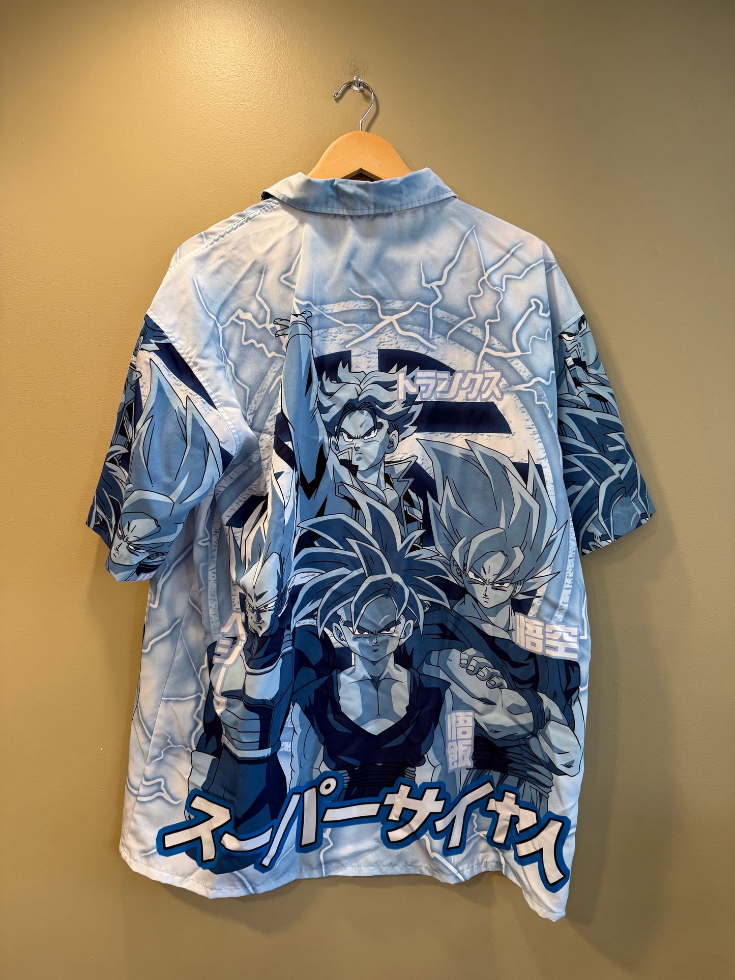 Vintage Dragon Ball Z All Over Print Blue Button-Up Shirt- L