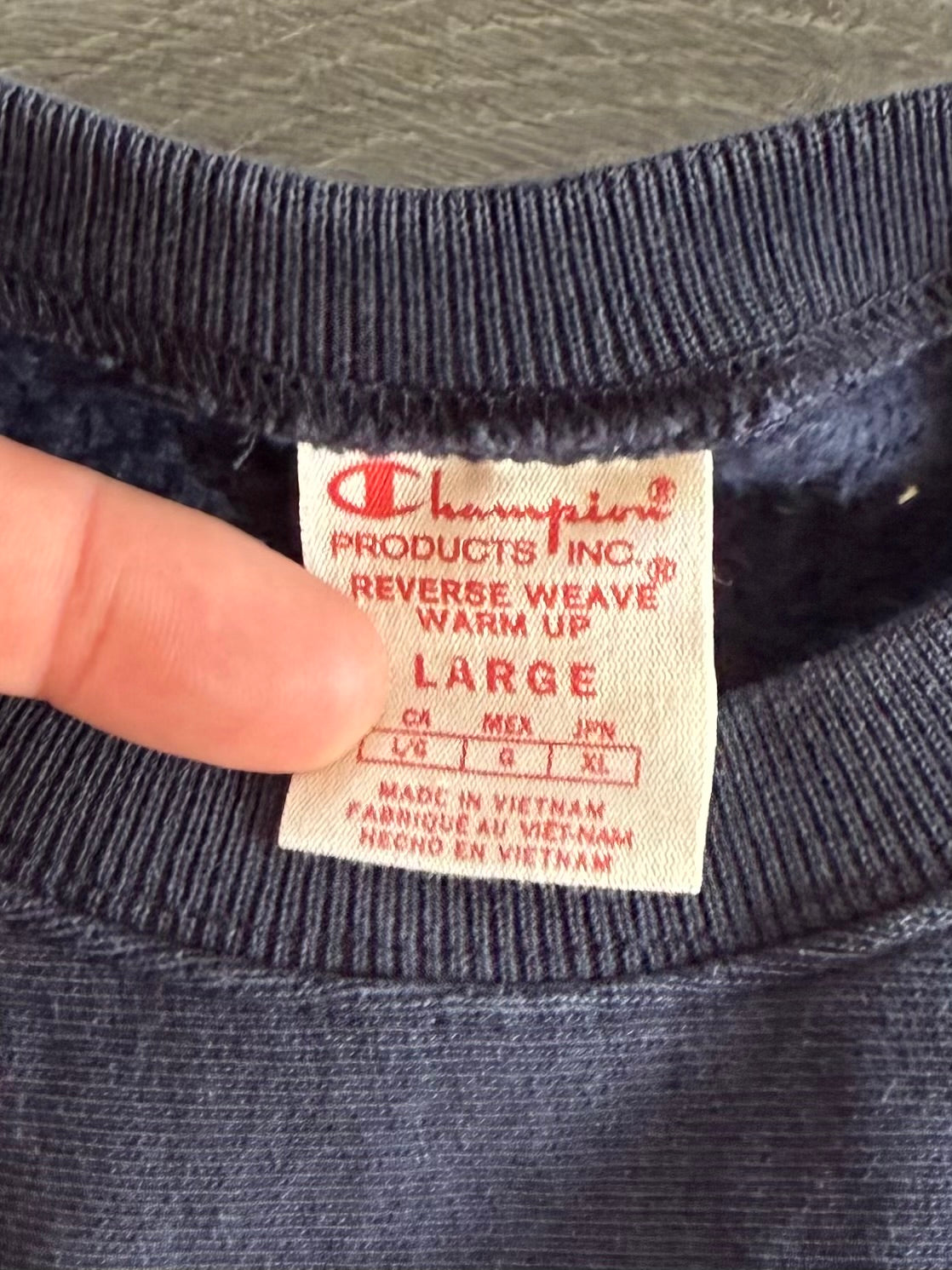 The Thrifting Tree Embroidered Champion Reverse Weave Navy Blue Crewneck Sweatshirt- S