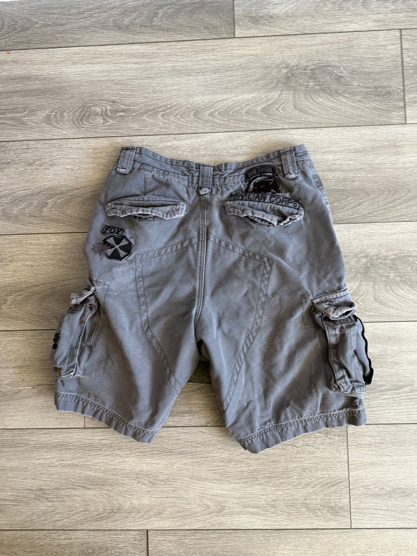 Vintage Fox Racing Y2K Embroidered Punk Cotton Canvas Cargo Shorts- 30