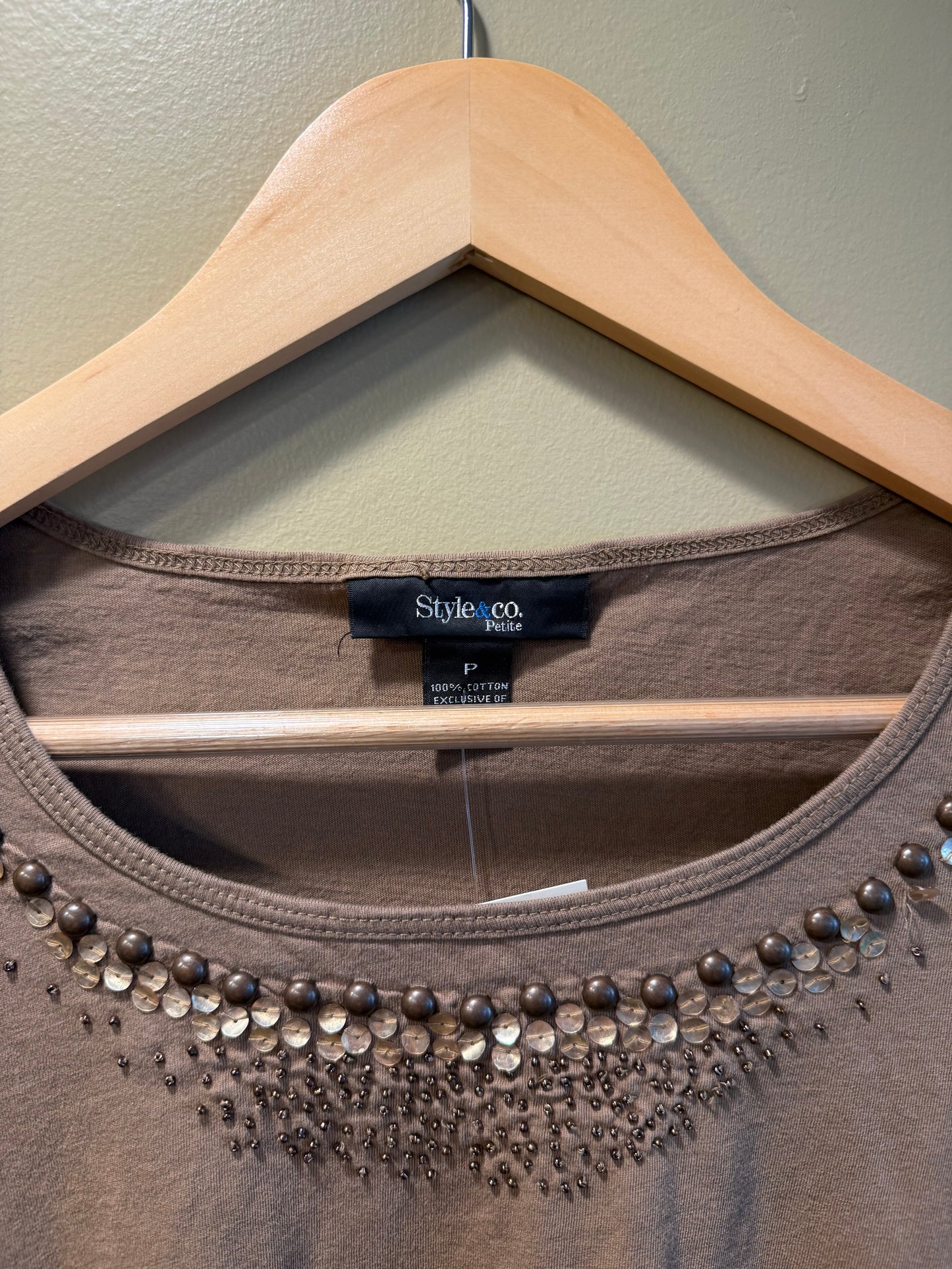 Vintage Style & Co. Brown Embellished T-Shirt- S