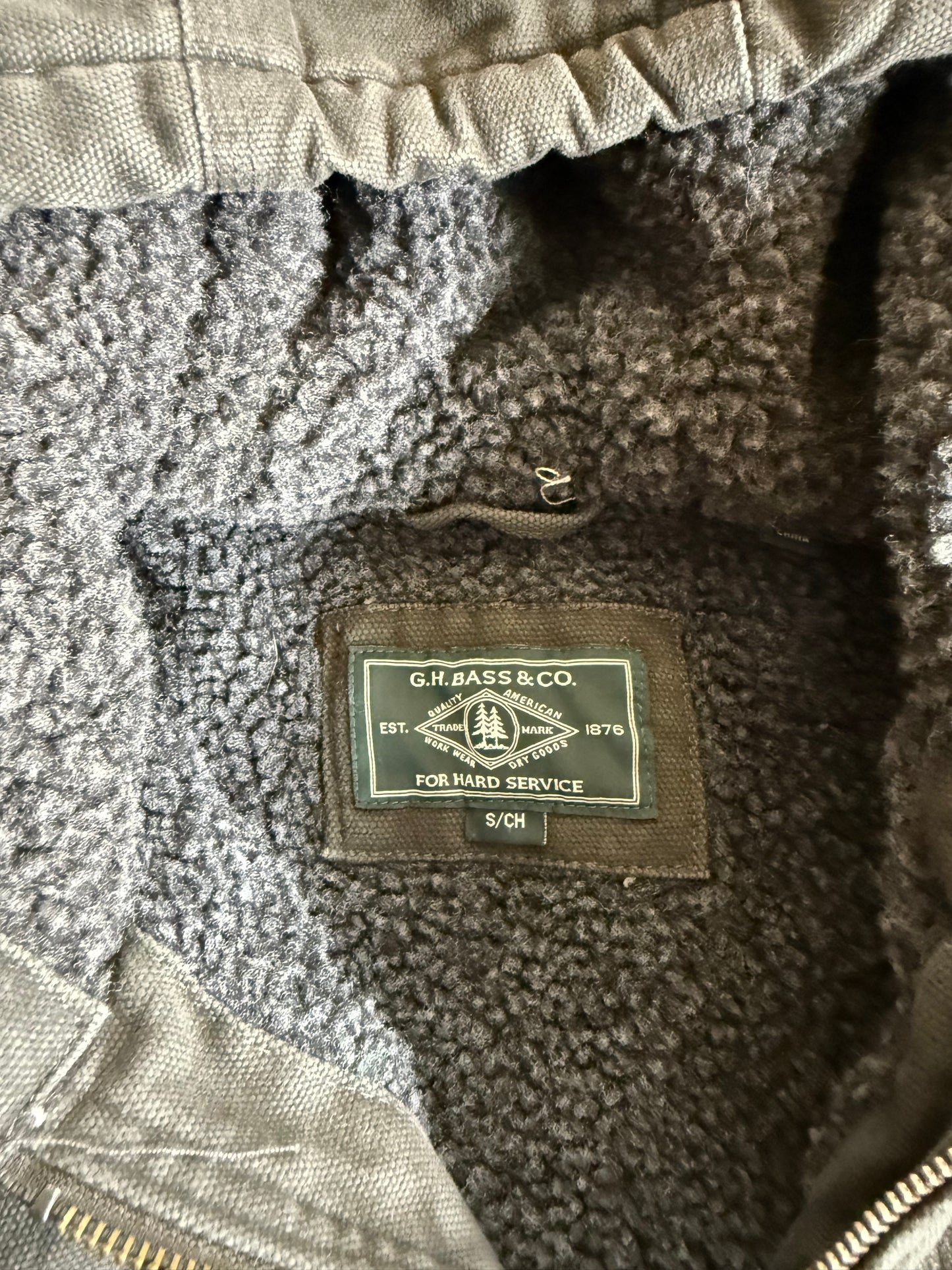 Vintage G.H. Bass & Co. Fleece Lined Hooded Dark Green Canvas Jacket- S