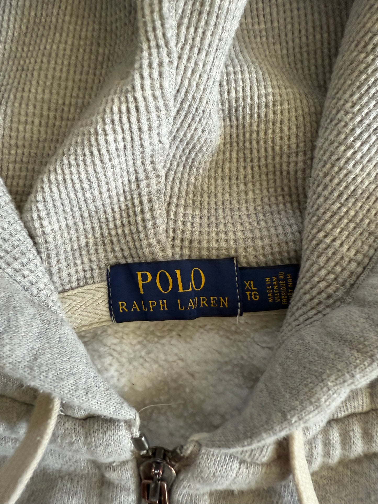 Vintage Polo Ralph Lauren Waffle Lined Heavyweight Gray Zip-Up Hoodie Sweatshirt- XL