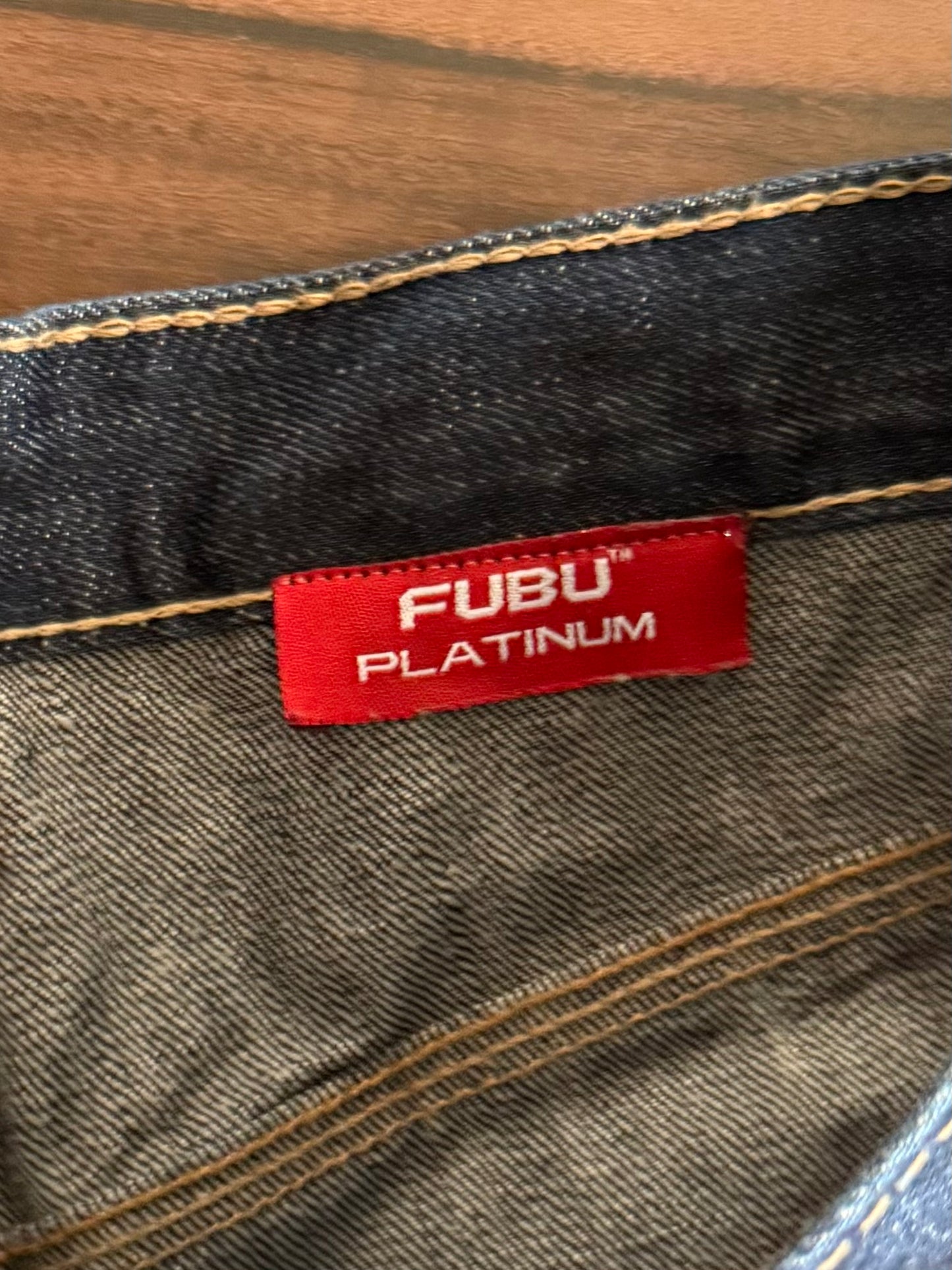 Vintage Y2K Platinum Fubu Rudy Baggy Dark Wash Carpenter Denim Jean Shorts- 34