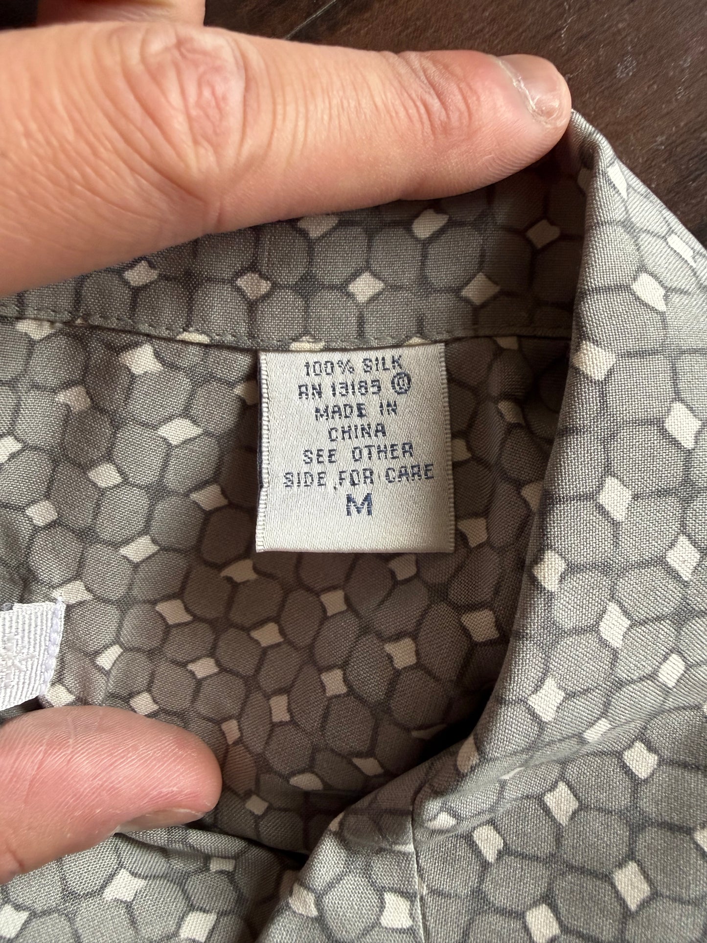 Vintage 100% Silk Gray Button-Up Shirt- L