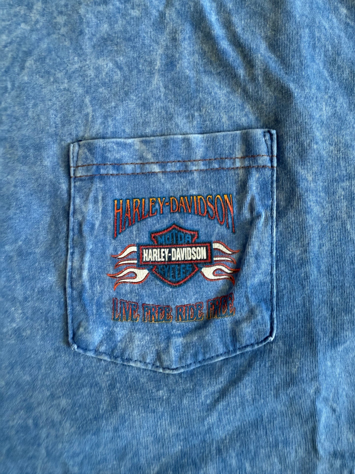 Vintage Harley Davidson Motorcycles Blue Washed Dye T-Shirt- L