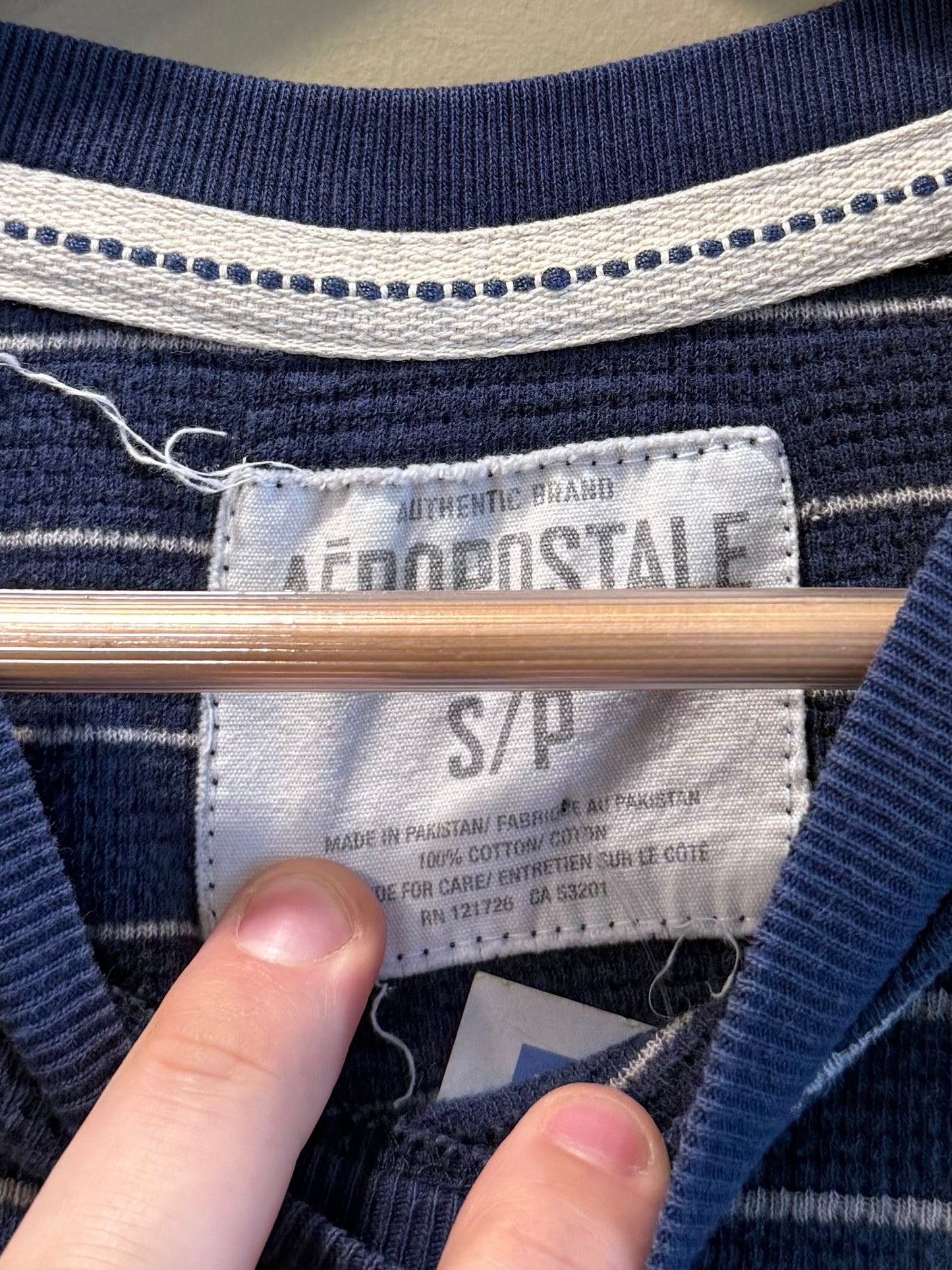 Vintage Aeropostale Embroidered Striped Blue Long Sleeve Thermal T-Shirt- S