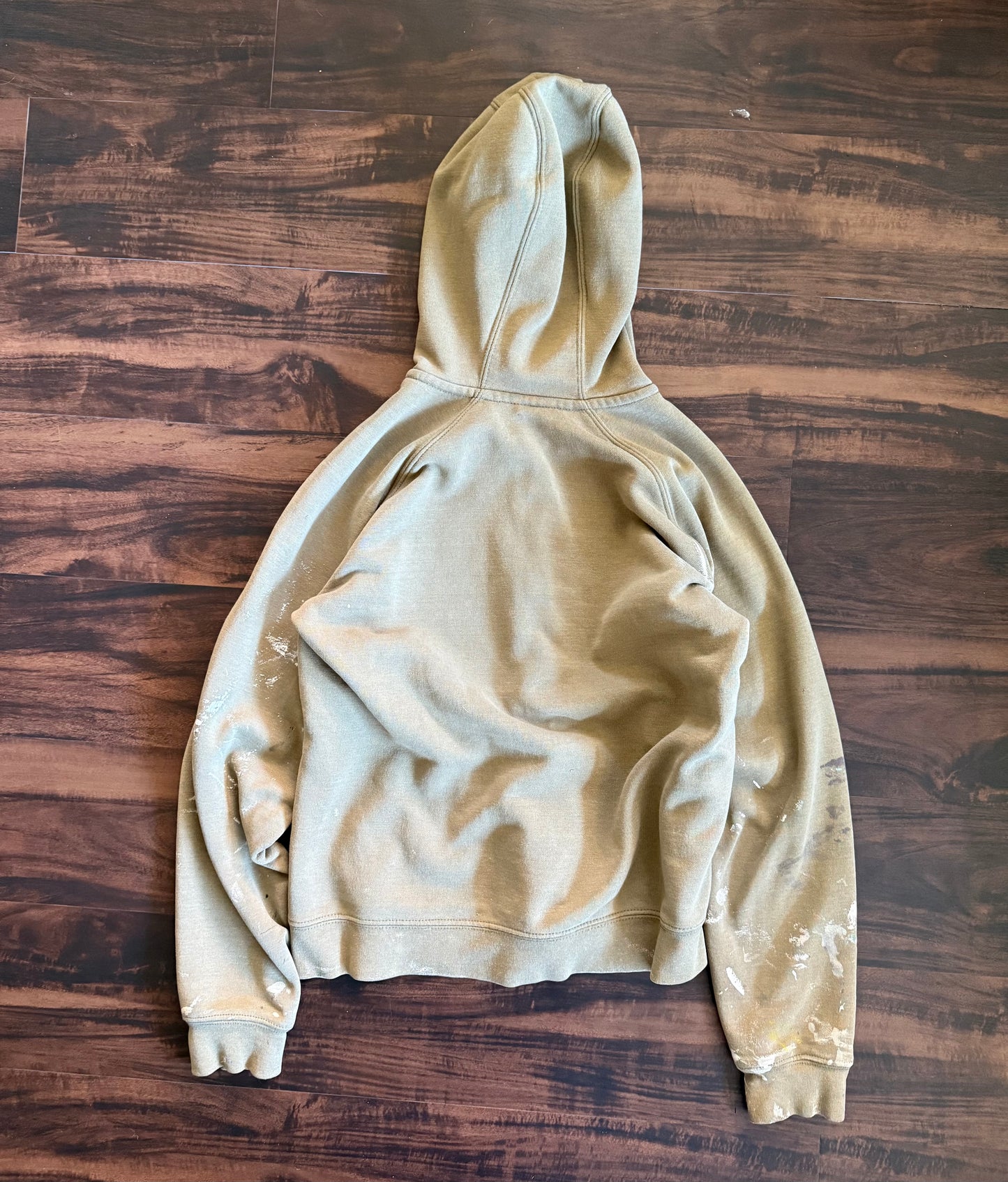 Vintage Carhartt Embroidered Distressed Paint-Splattered Zip-Up Green Hoodie- S