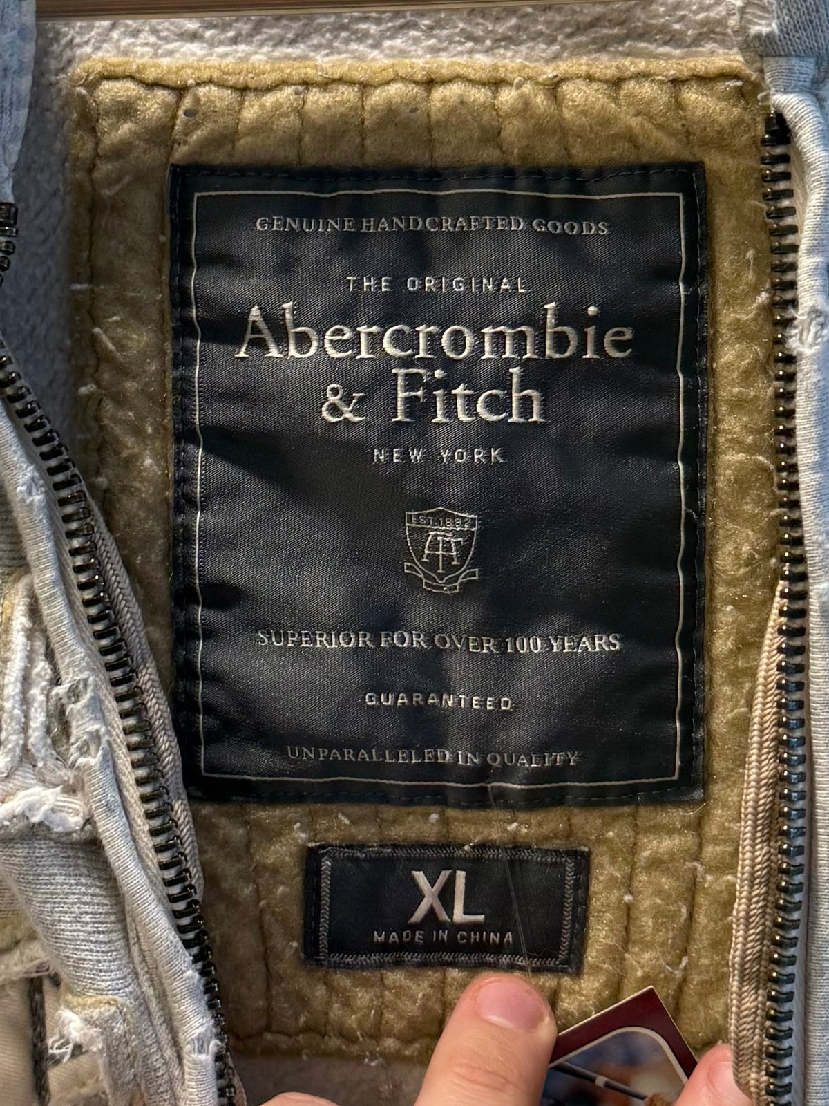 Vintage Abercrombie & Fitch Gray Appliqué Zip-Up Hoodie Sweatshirt- XL