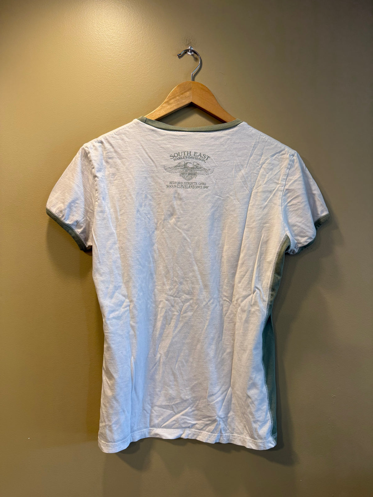 Vintage Harley Davidson White & Green Baby Tee T-Shirt- L